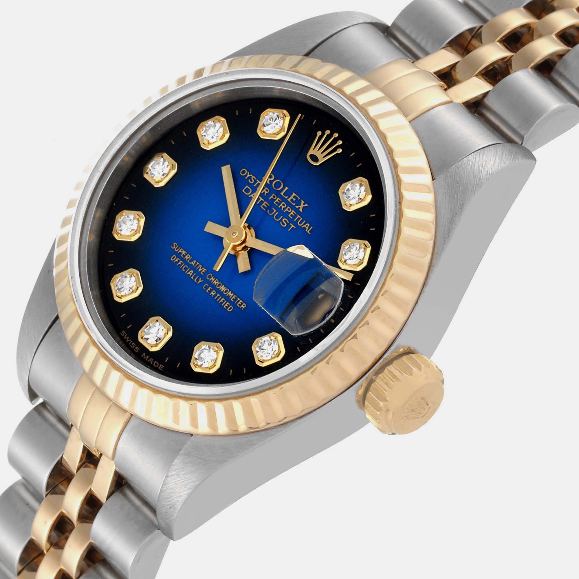 

Rolex Datejust Blue Vignette Diamond Dial Steel Yellow Gold Ladies Watch 69173 26 mm