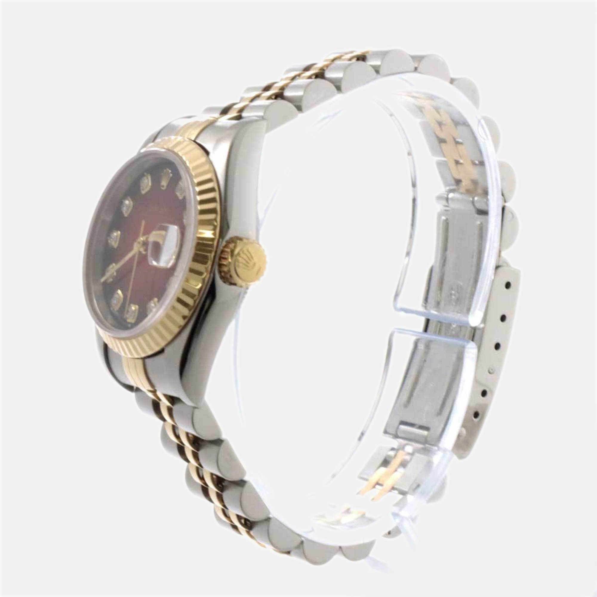 

Rolex Cherry Diamond 18k Yellow Gold And Stainless Steel Datejust 69173 Automatic Women's Wristwatch 26 mm, Red