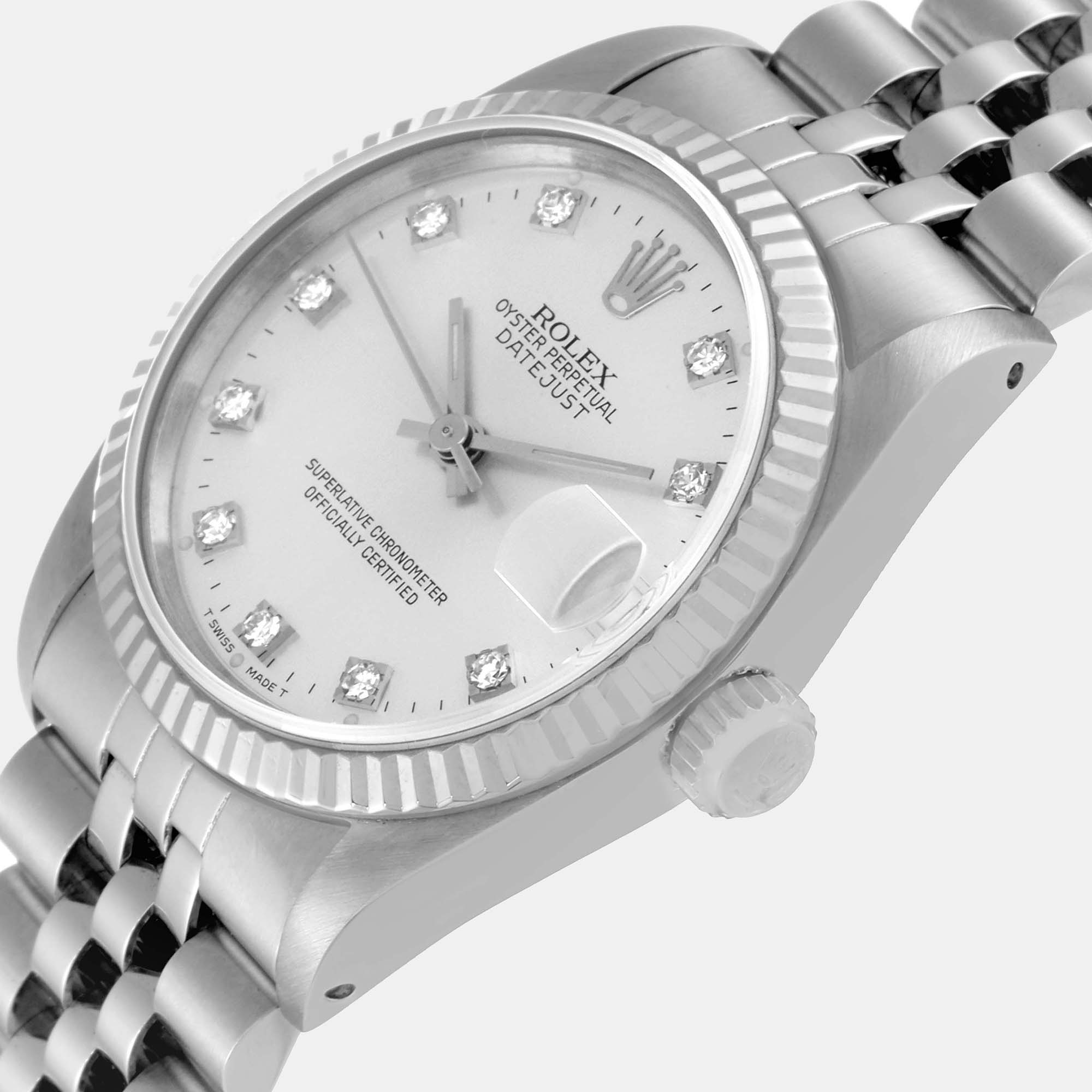 

Rolex Datejust Midsize Steel White Gold Diamond Dial Ladies Watch 68274 31 mm, Silver