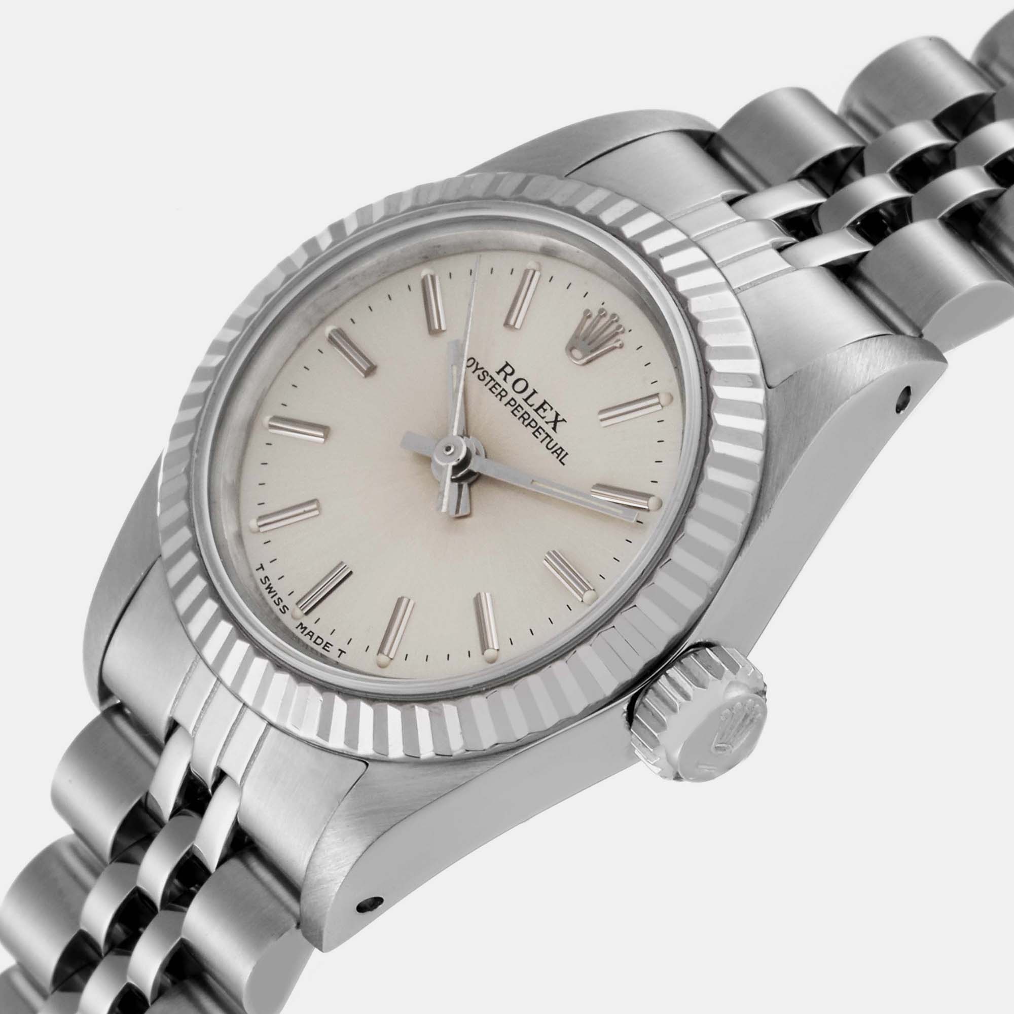 

Rolex Oyster Perpetual Steel White Gold Ladies Watch 67194 24 mm, Silver