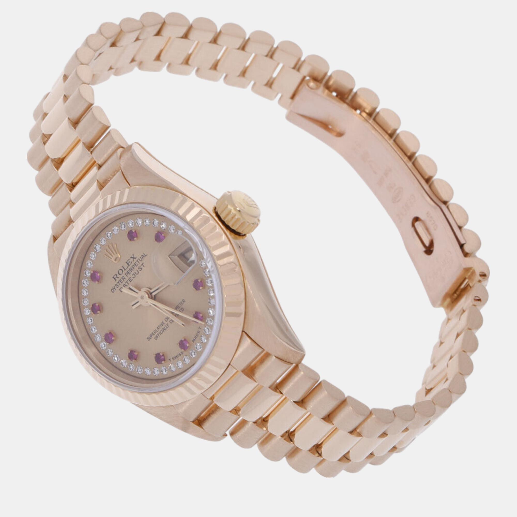 

Rolex Champagne 18k Yellow Gold Datejust 69178LR Automatic Women's Wristwatch 26 mm