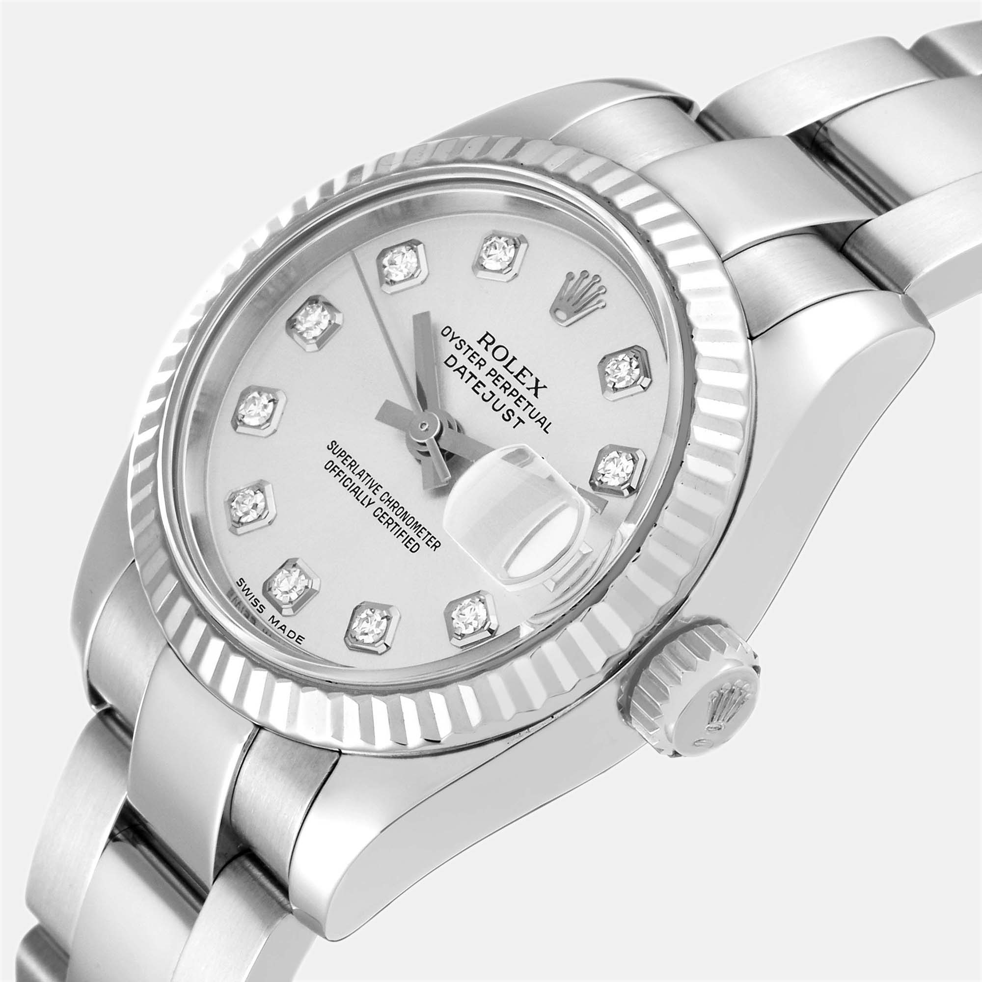 

Rolex Datejust Steel White Gold Diamond Dial Ladies Watch 179174 26 mm, Silver