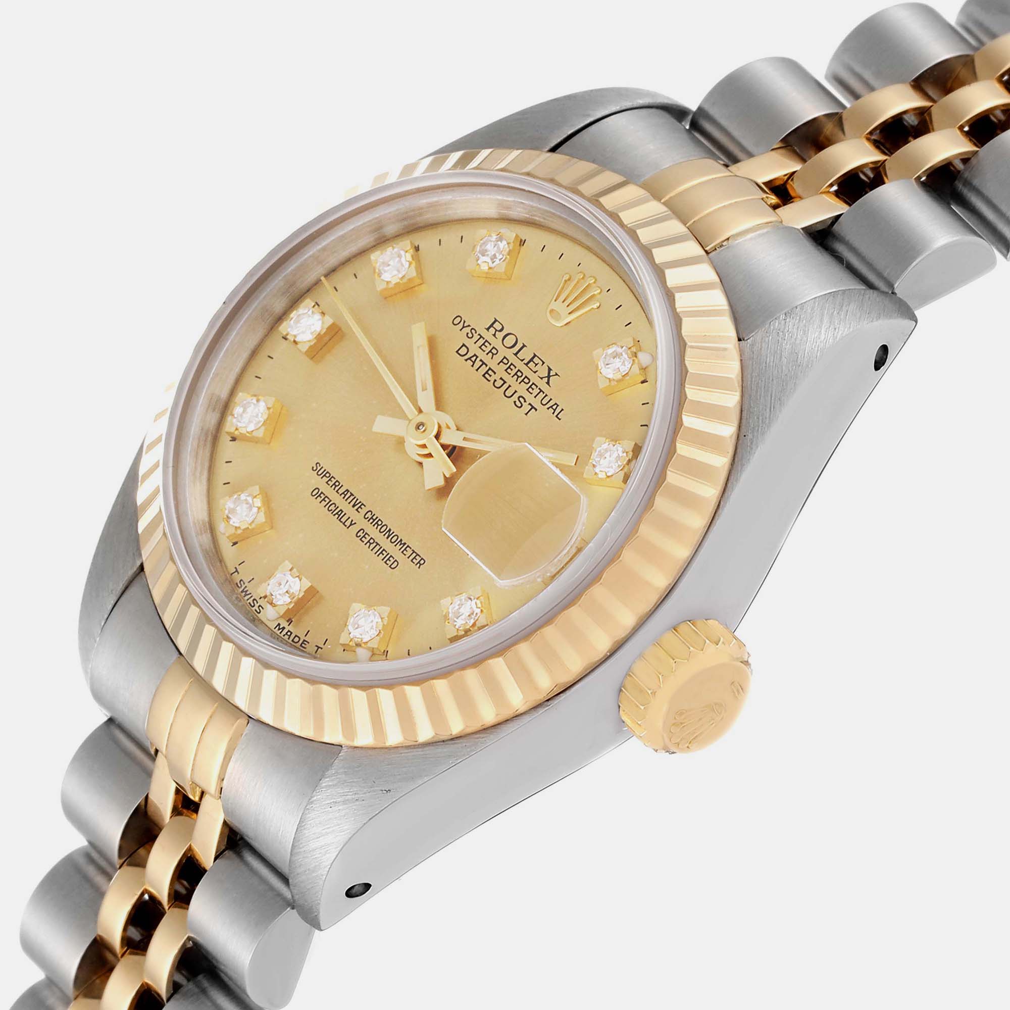 

Rolex Datejust Steel Yellow Gold Champagne Diamond Dial Ladies Watch 69173