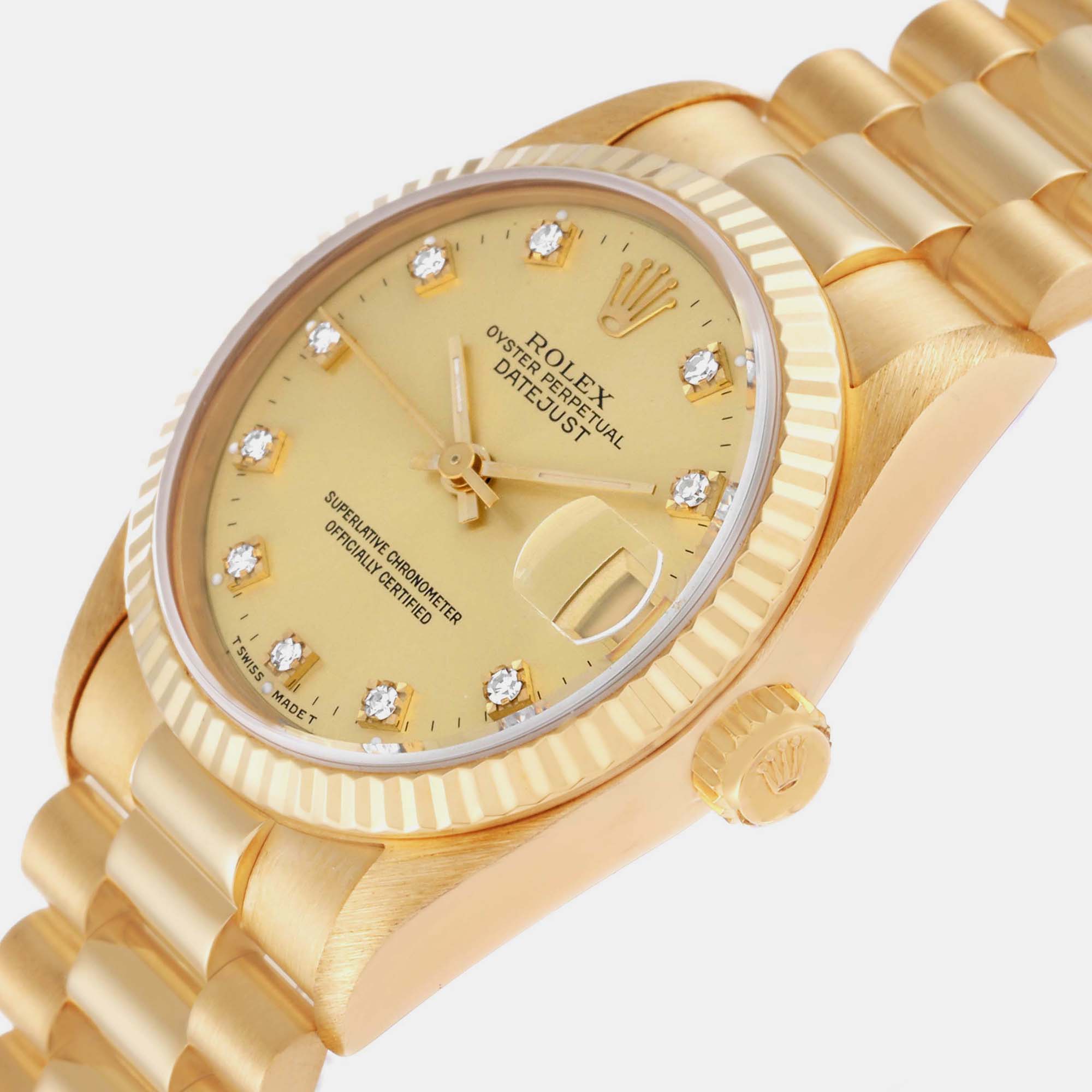 

Rolex President Datejust Midsize 31 Yellow Gold Diamond Ladies Watch 68278 31 mm