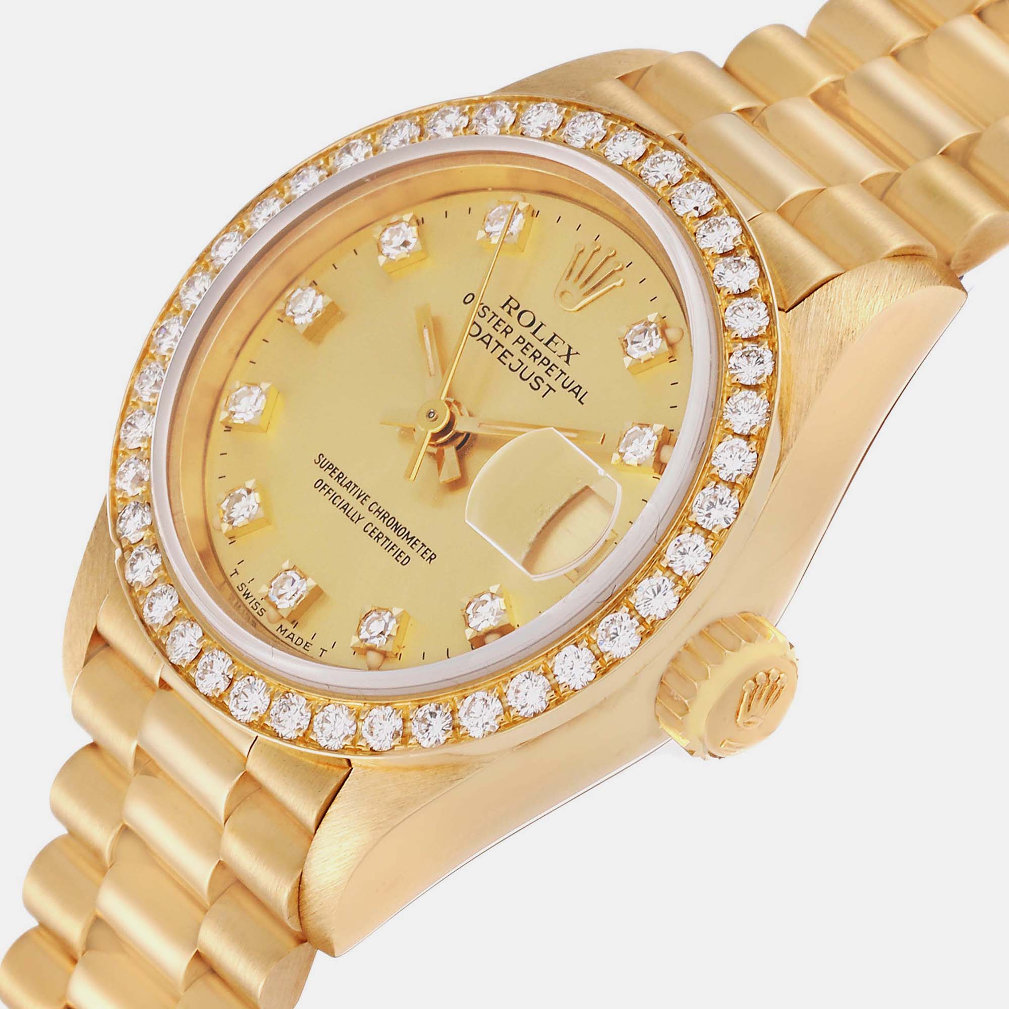 

Rolex President Datejust Yellow Gold Diamond Ladies Watch 69138 26 mm