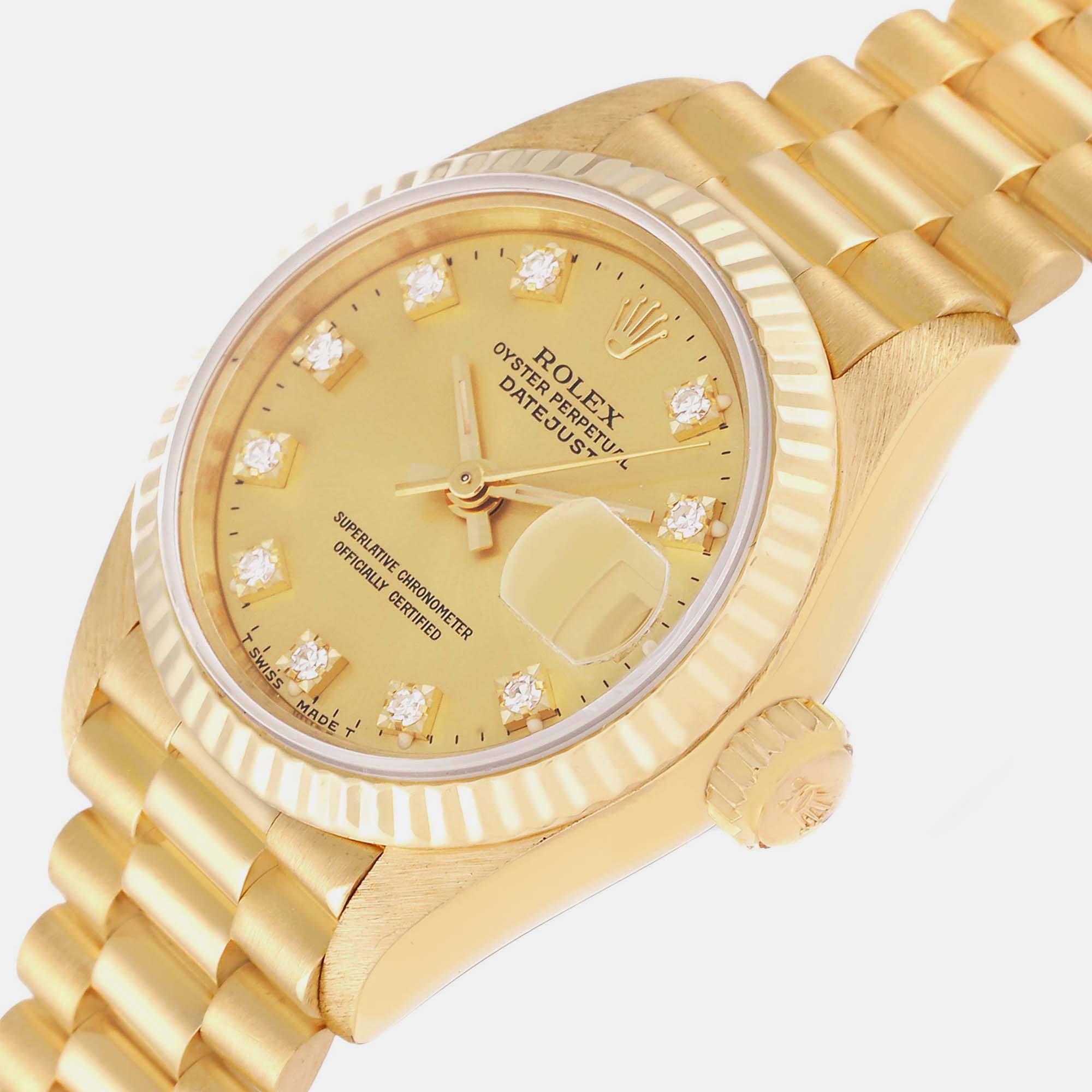 

Rolex Datejust President Yellow Gold Champagne Diamond Dial Ladies Watch 69178 26 mm