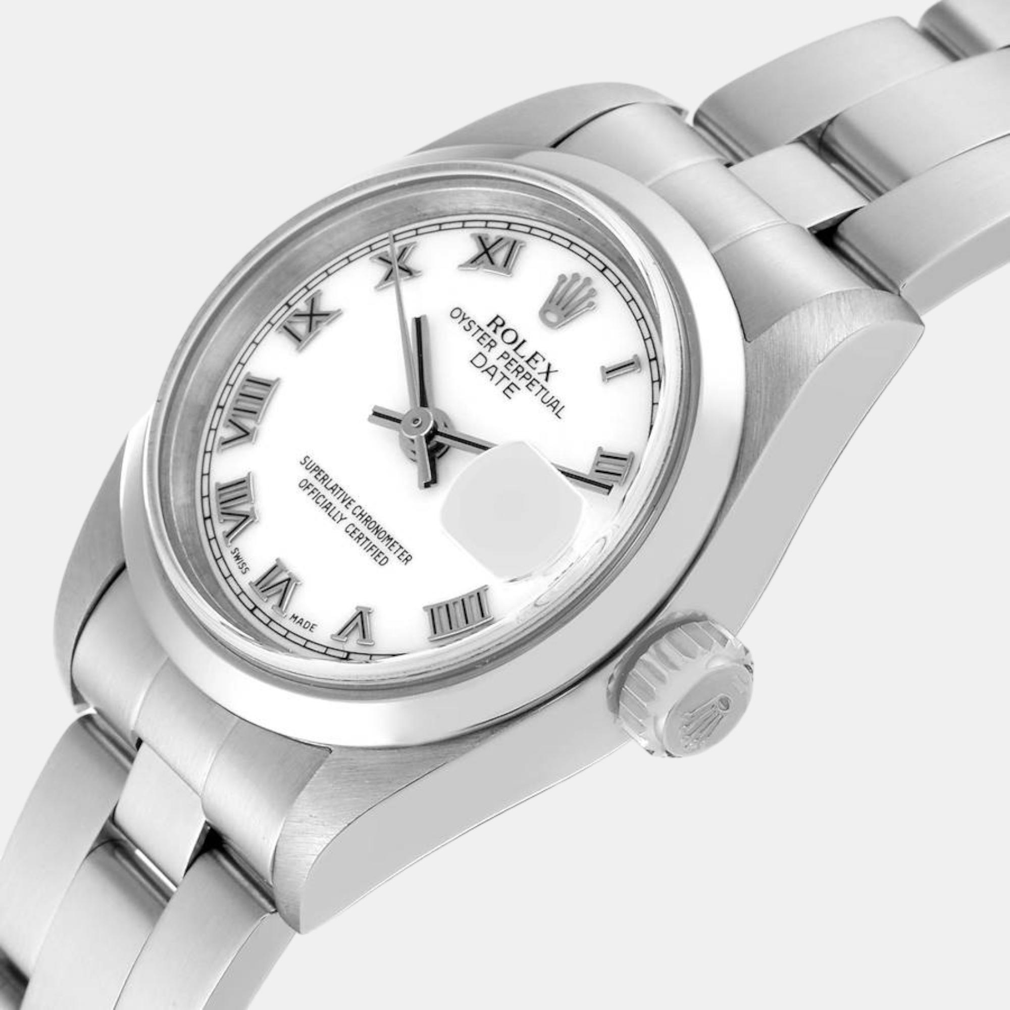 

Rolex Date White Roman Dial Domed Bezel Steel Ladies Watch 79160