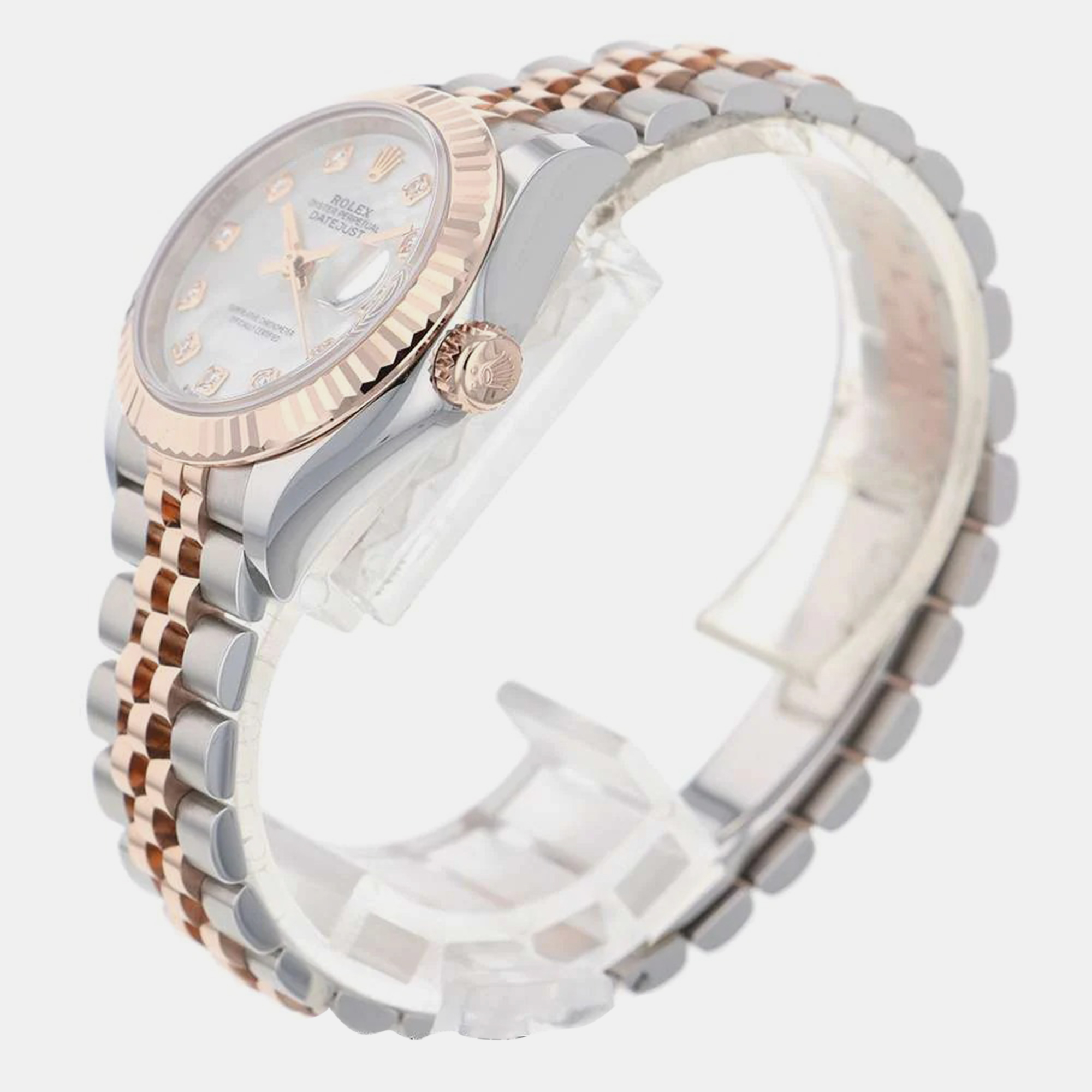 

Rolex Mother Of Pearl Diamond 18k Rose Gold And Stainless Steel Datejust 279171 Automatic Women's Wristwatch 28 mm, Cream