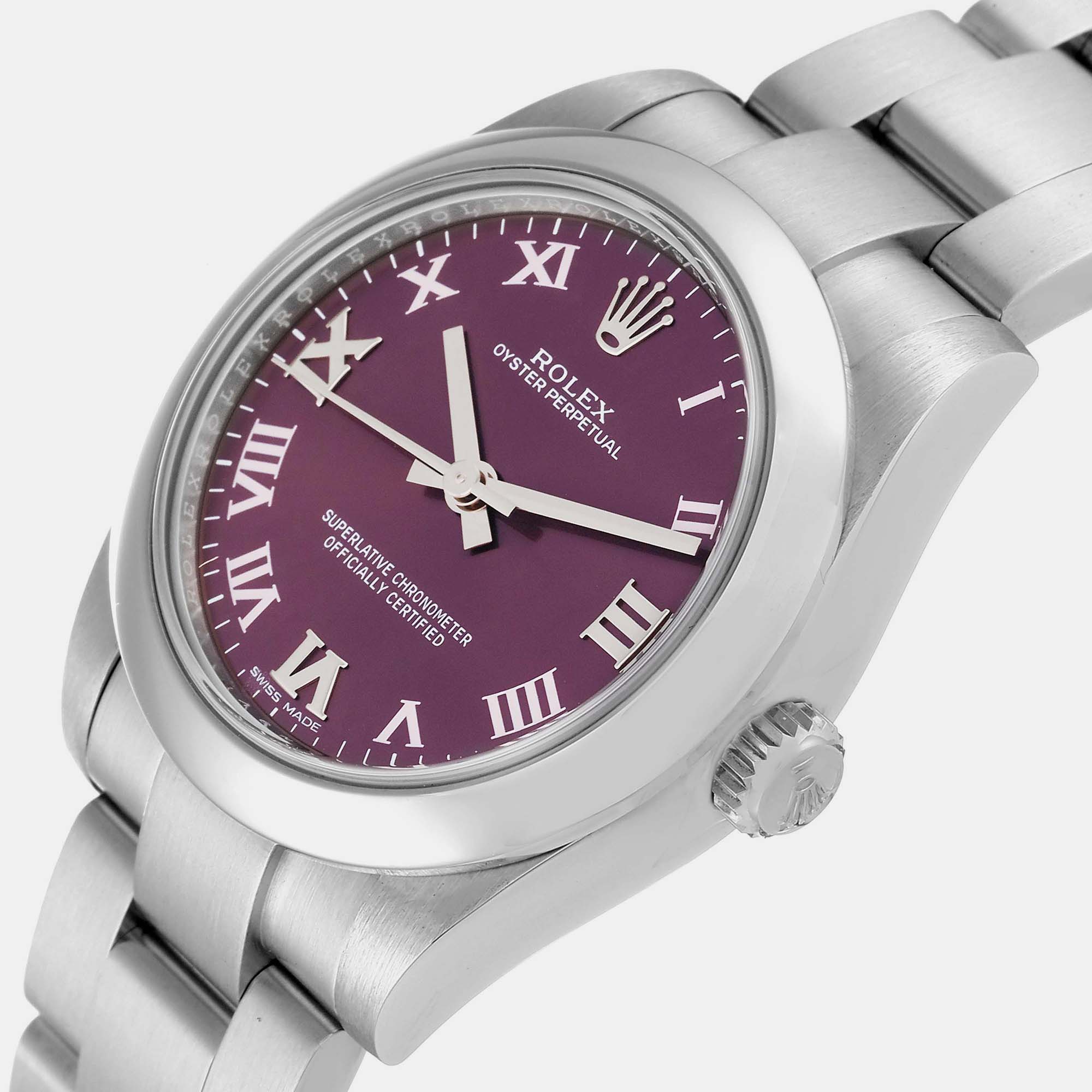 

Rolex Oyster Perpetual Midsize Red Grape Dial Steel Ladies Watch 177200 31 mm, Purple