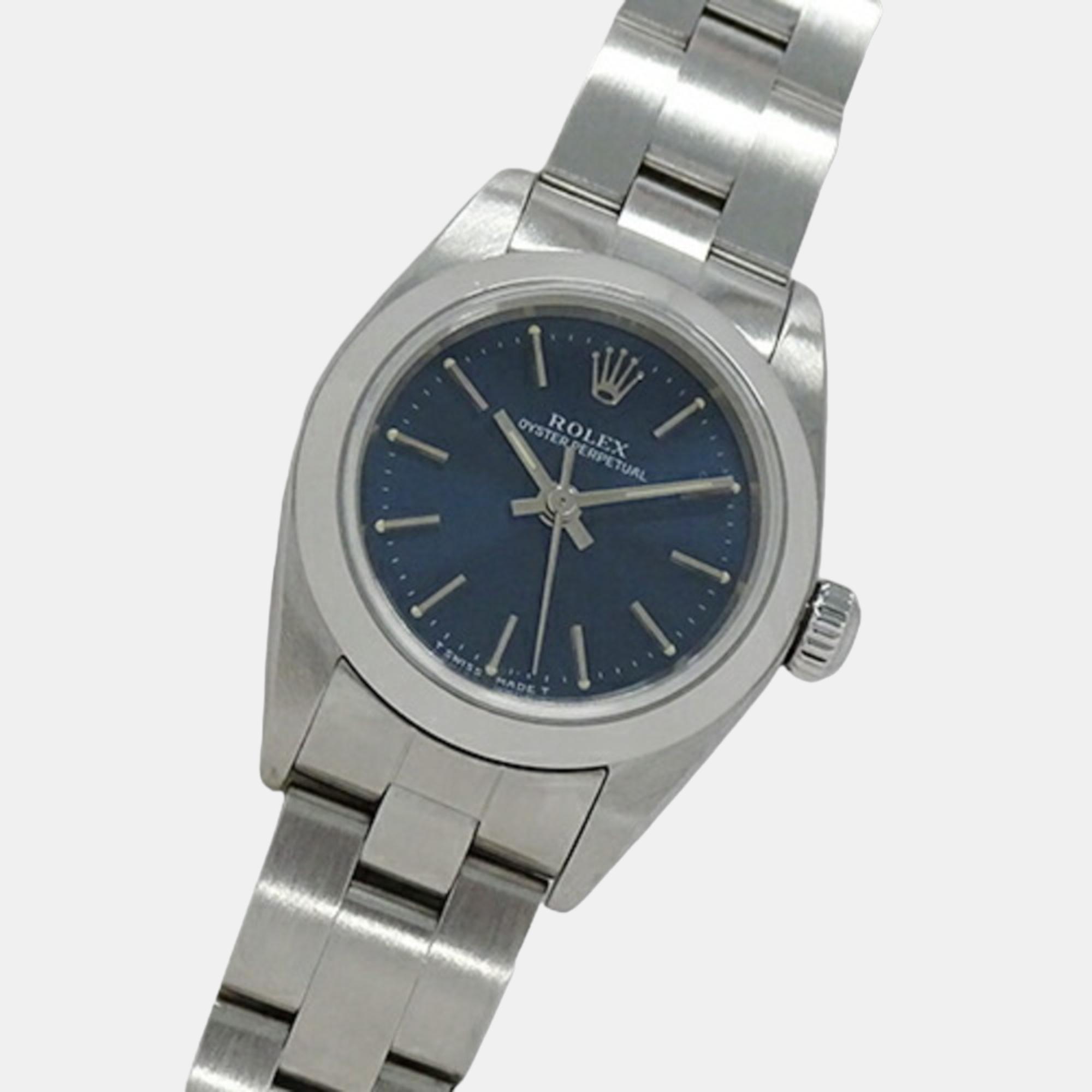 

Rolex Blue Stainless Steel Oyster Perpetual 76080 Automatic Women's Wristwatch 25 mm