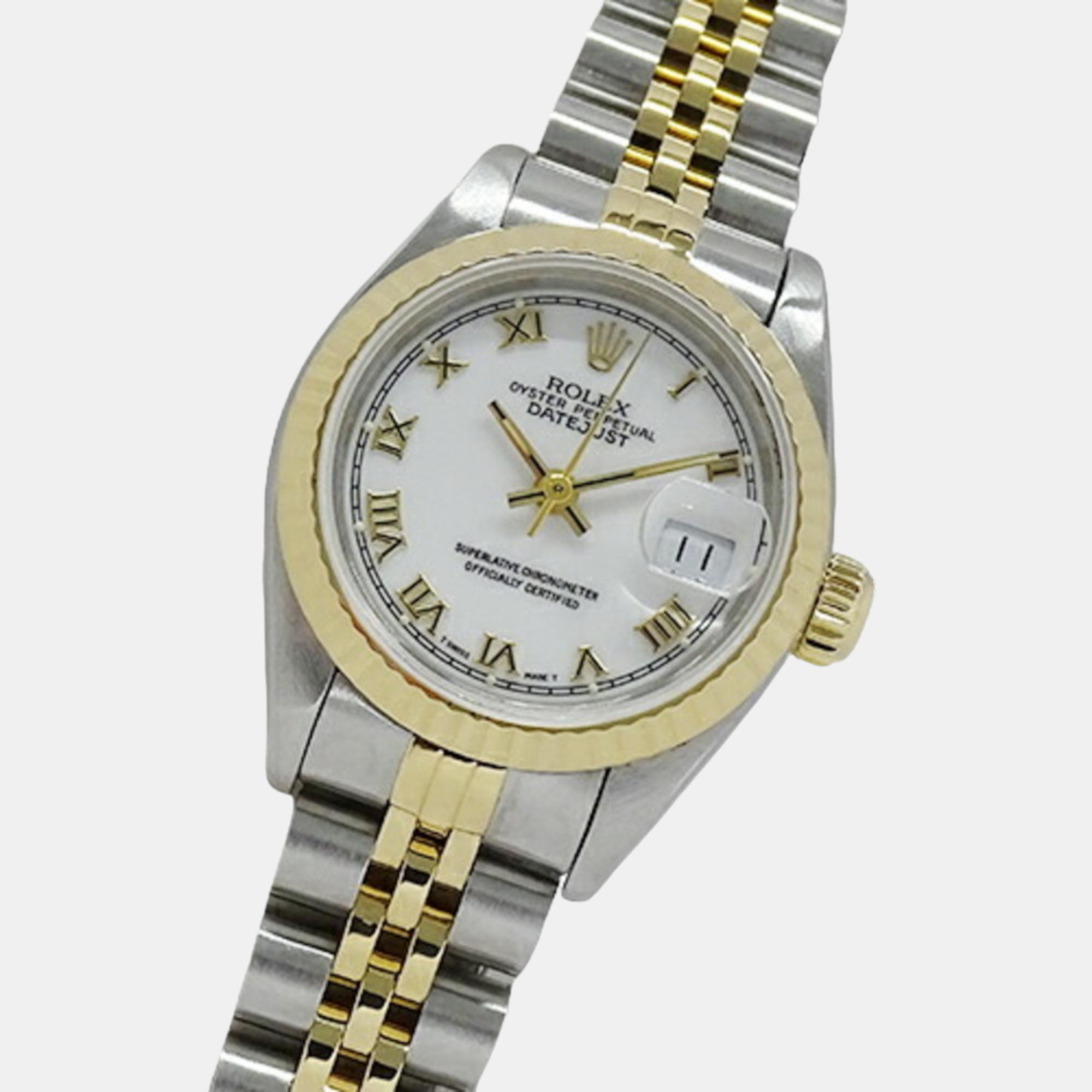 

Rolex White 18k Yellow Gold And Stainless Steel Datejust 69173 Automatic Women's Wristwatch 26 mm
