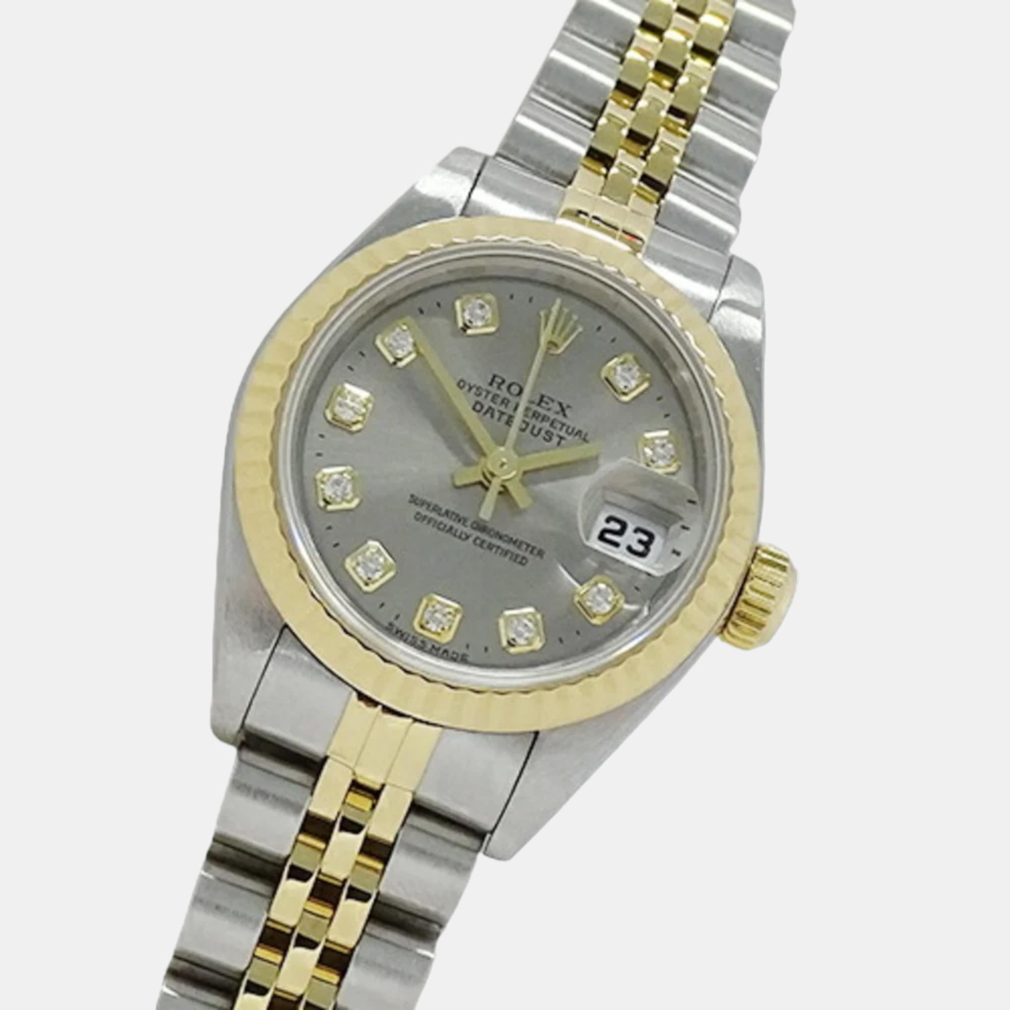 

Rolex Grey Diamond 18k Yellow Gold And Stainless Steel Datejust 69173 Automatic Women's Wristwatch 26 mm