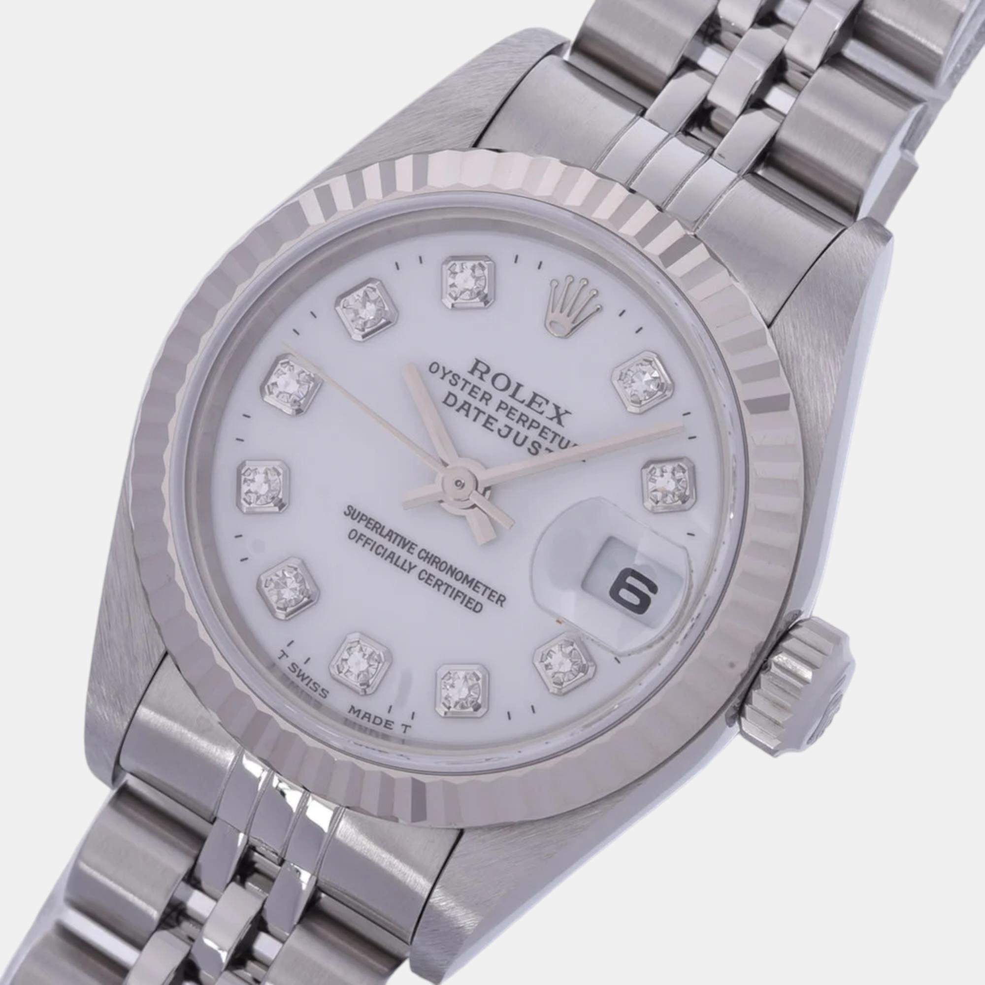 

Rolex White Diamond 18K White Gold And Stainless Steel Datejust 79174 Automatic Women's Wristwatch 26 mm