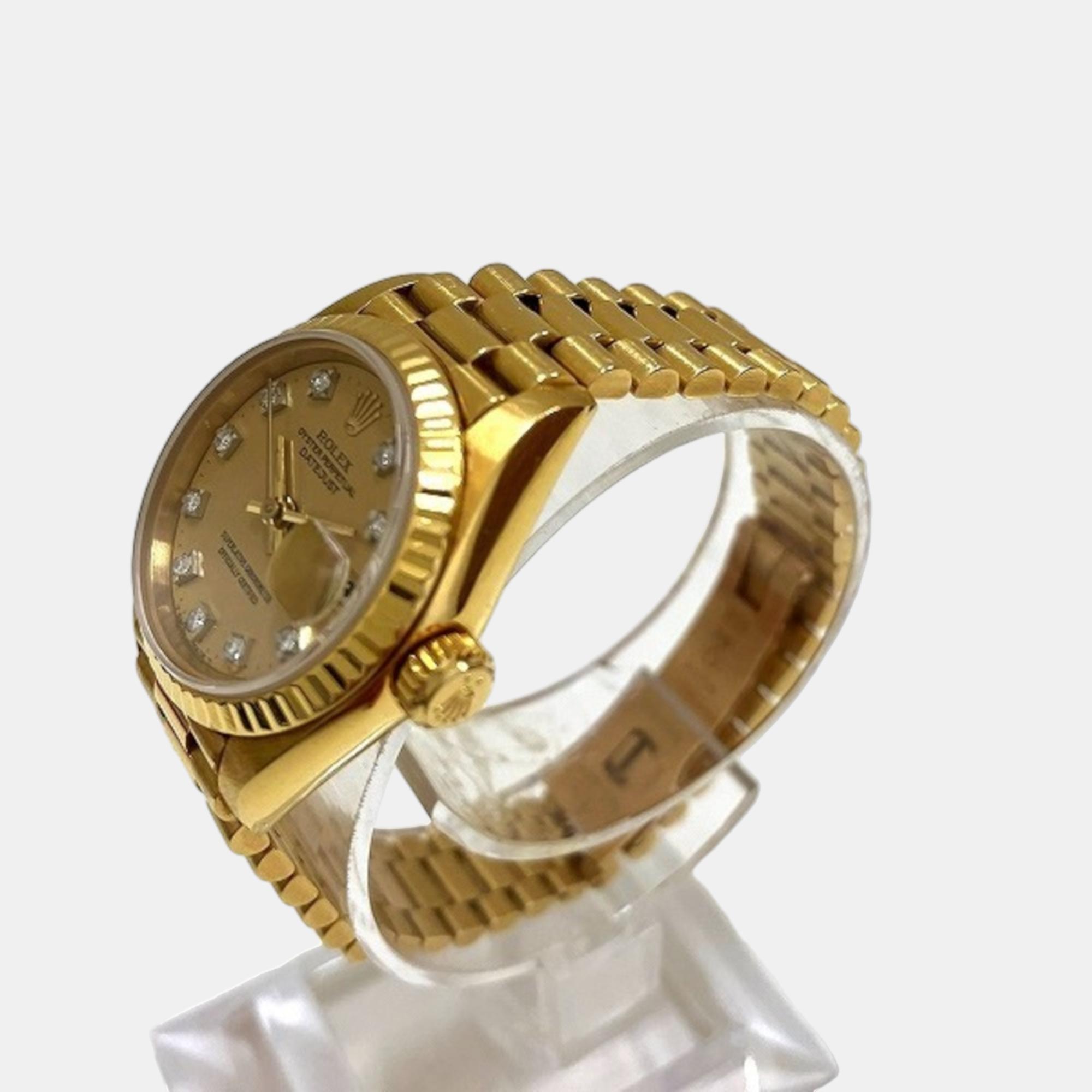 

Rolex Champagne Diamond 18k Yellow Gold Datejust 69178 Automatic Women's Wristwatch 27 mm