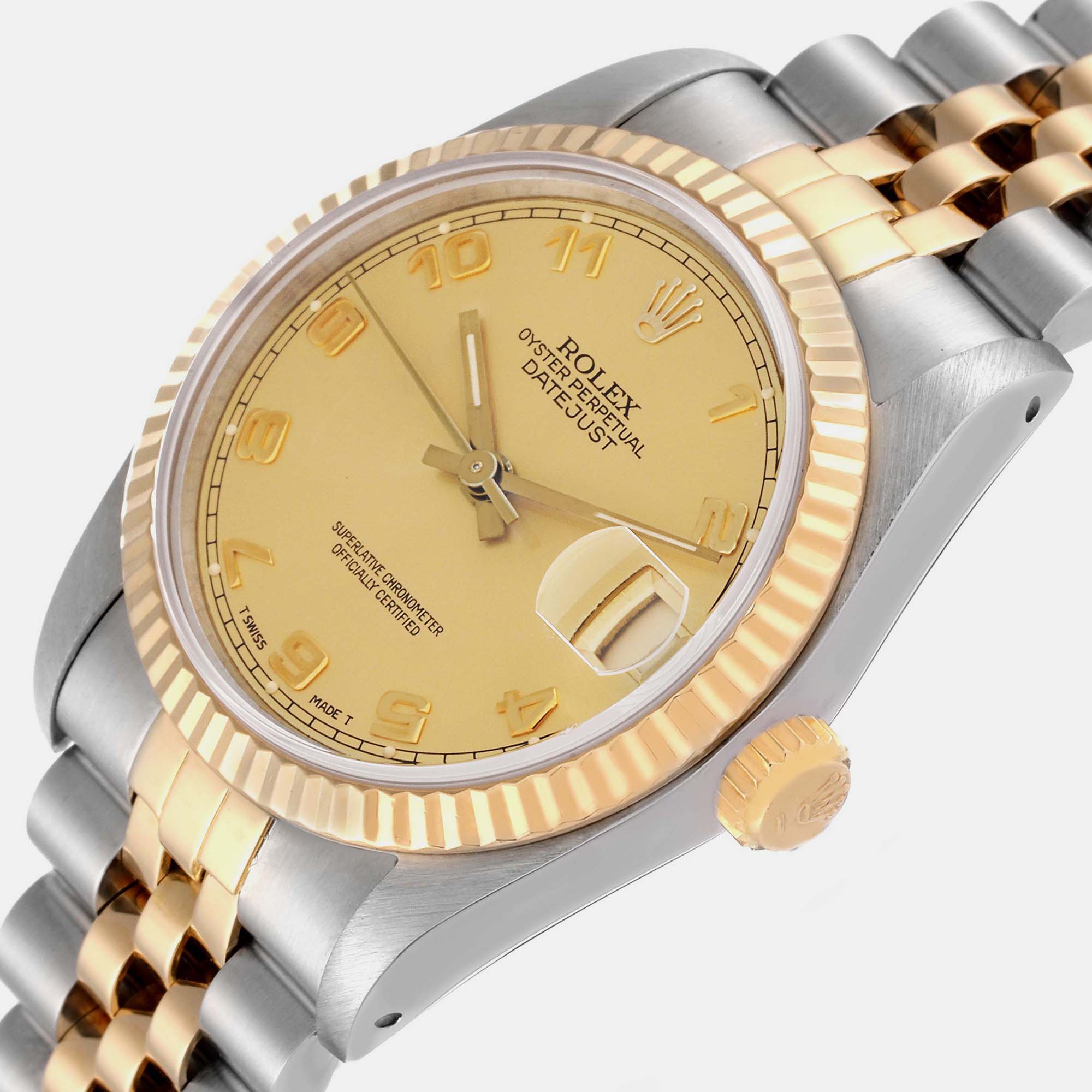 

Rolex Datejust Midsize Arabic Dial Steel Yellow Gold Ladies Watch 68273 31 mm