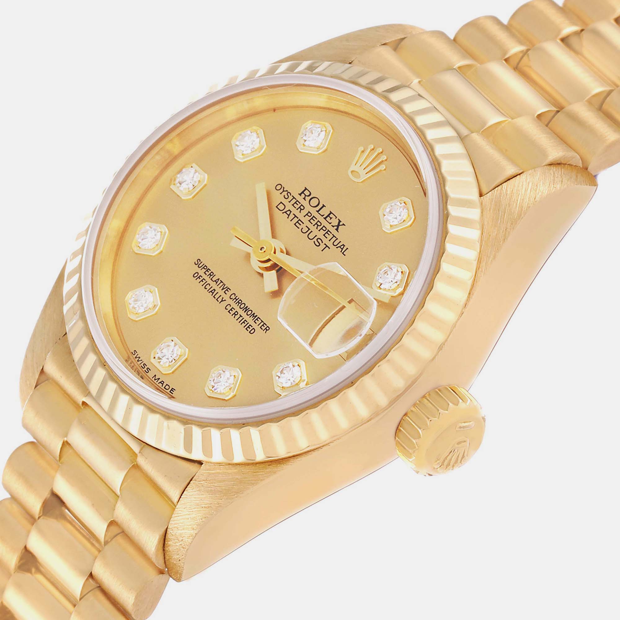 

Rolex Datejust President Champagne Diamond Dial Yellow Gold Ladies Watch 69178 26 mm