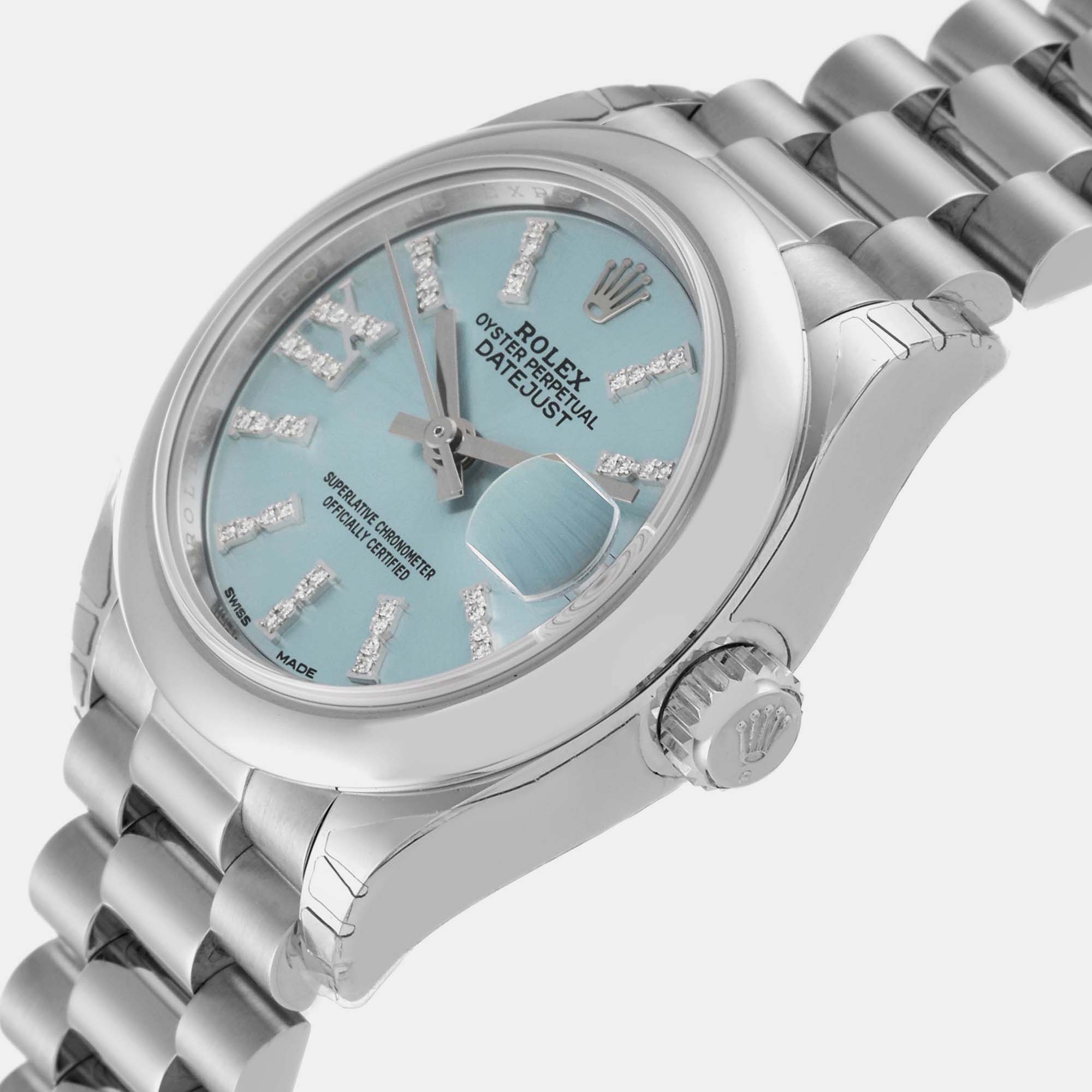 

Rolex President Blue Diamond Dial Platinum Ladies Watch 279166 28 mm