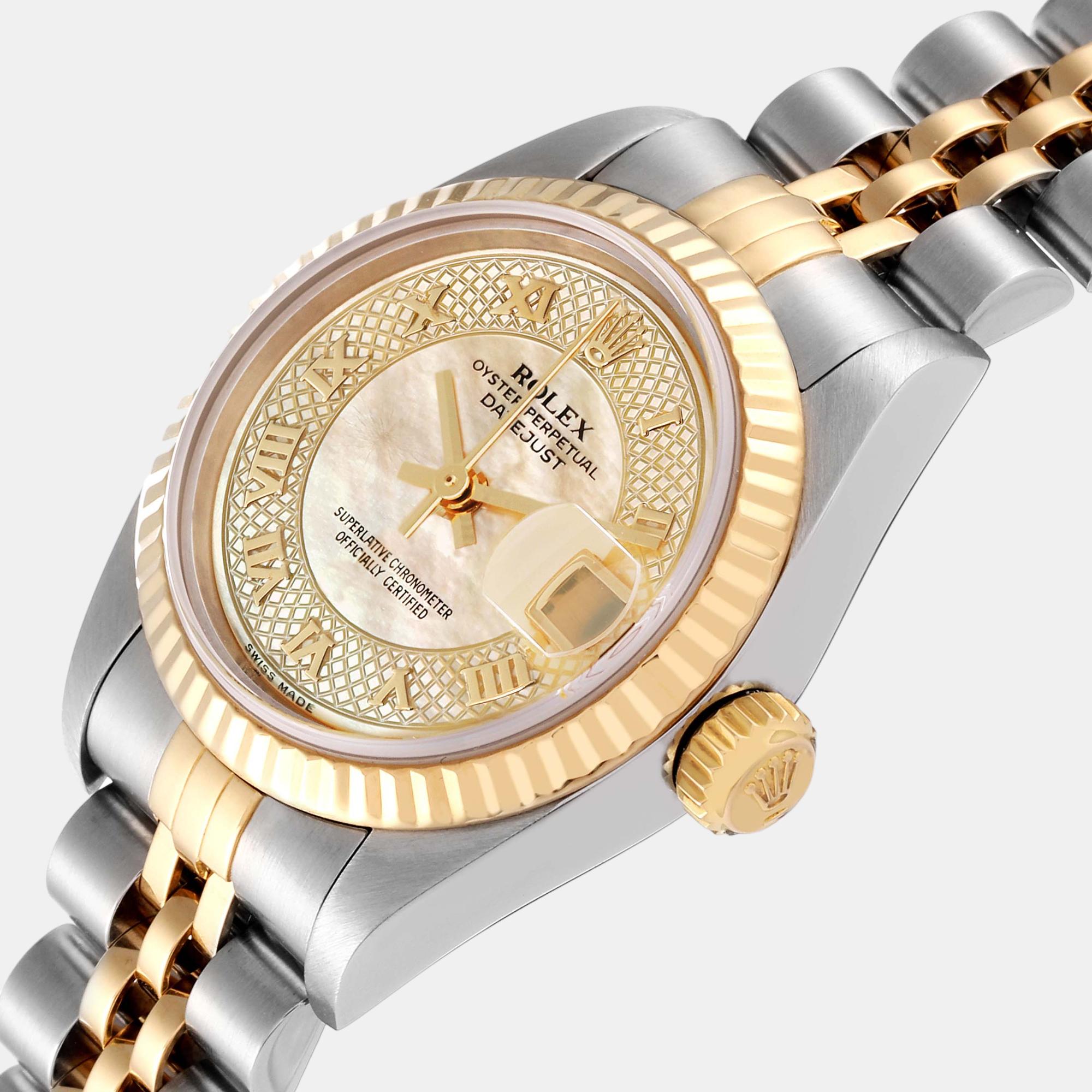 

Rolex Datejust Mother Of Pearl Dial Steel Yellow Gold Ladies Watch 79173, White
