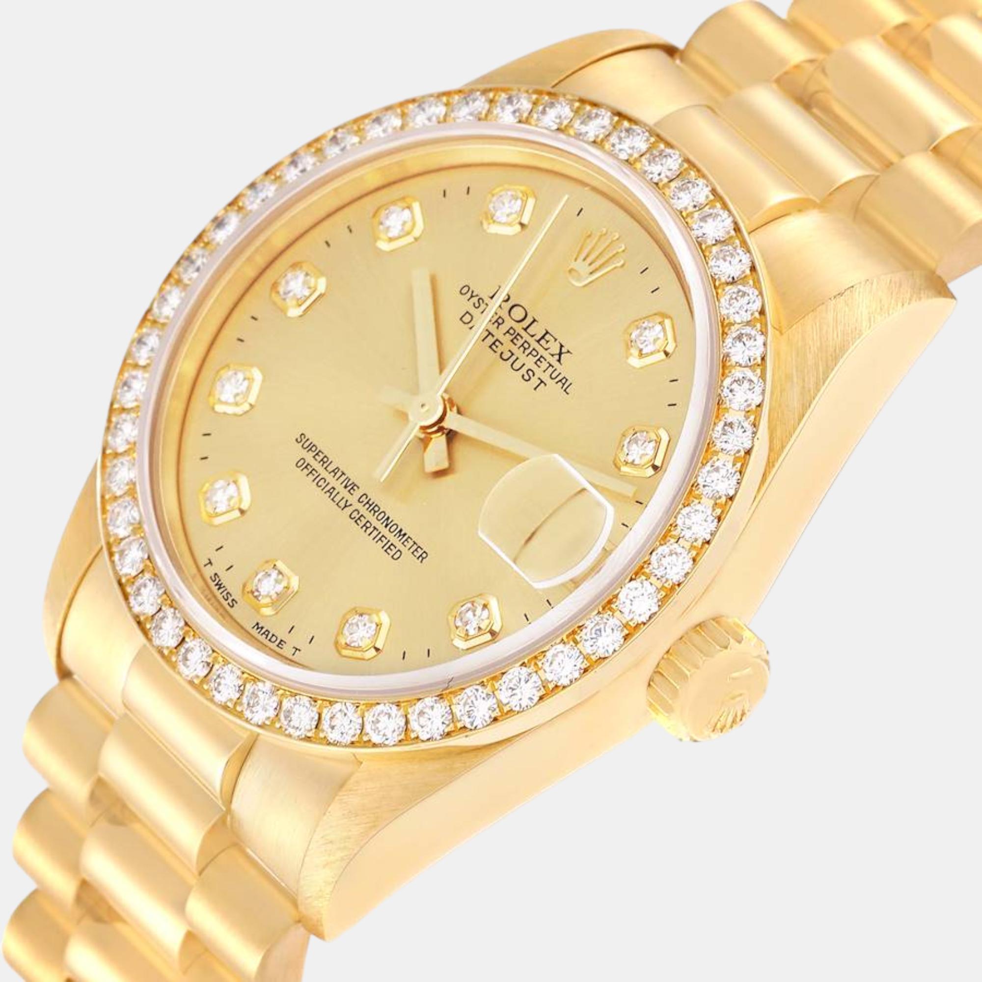 

Rolex President Datejust 31 Midsize Yellow Gold Diamond Ladies Watch 68288