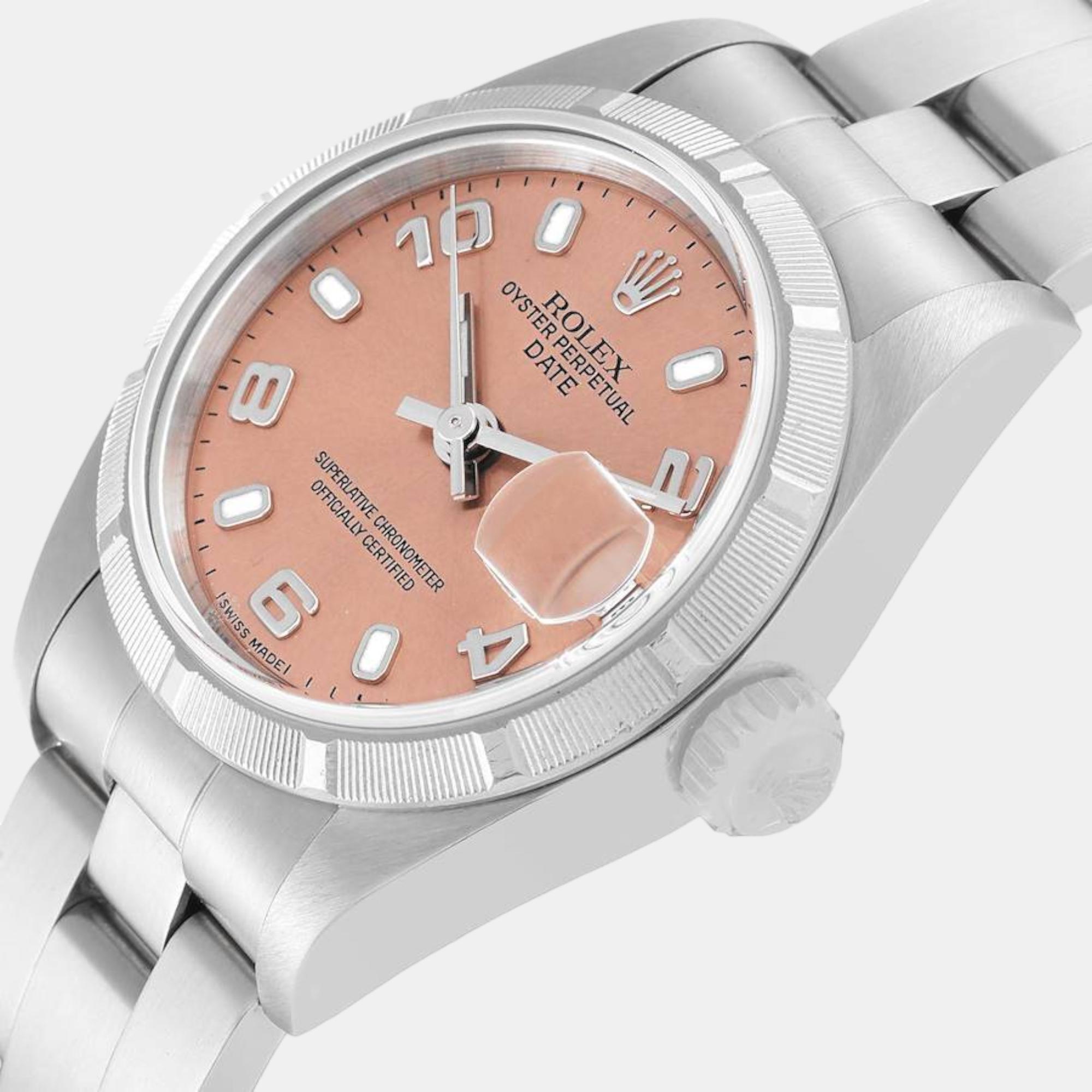 

Rolex Date Salmon Dial Oyster Bracelet Steel Ladies Watch 79190, Pink