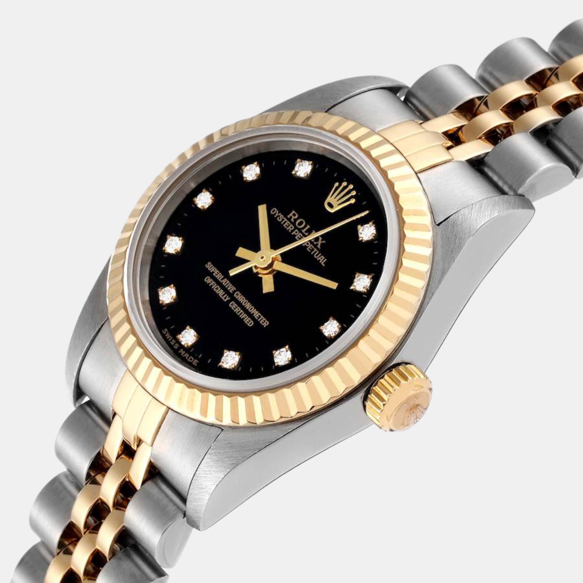 

Rolex Oyster Perpetual Steel Yellow Gold Diamond Dial Ladies Watch 76193, Black