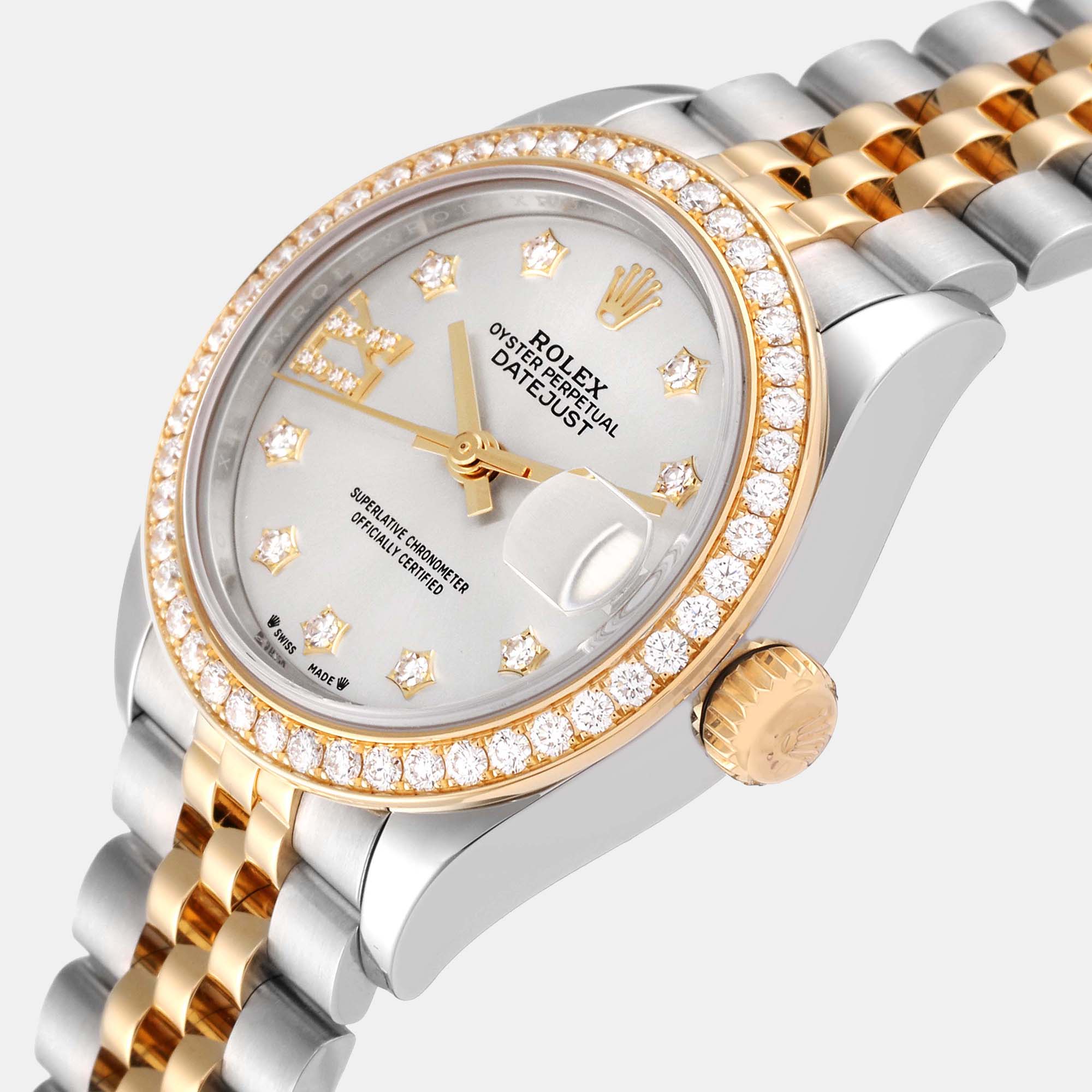 

Rolex Datejust 28 Steel Yellow Gold Diamond Ladies Watch 279383, Silver