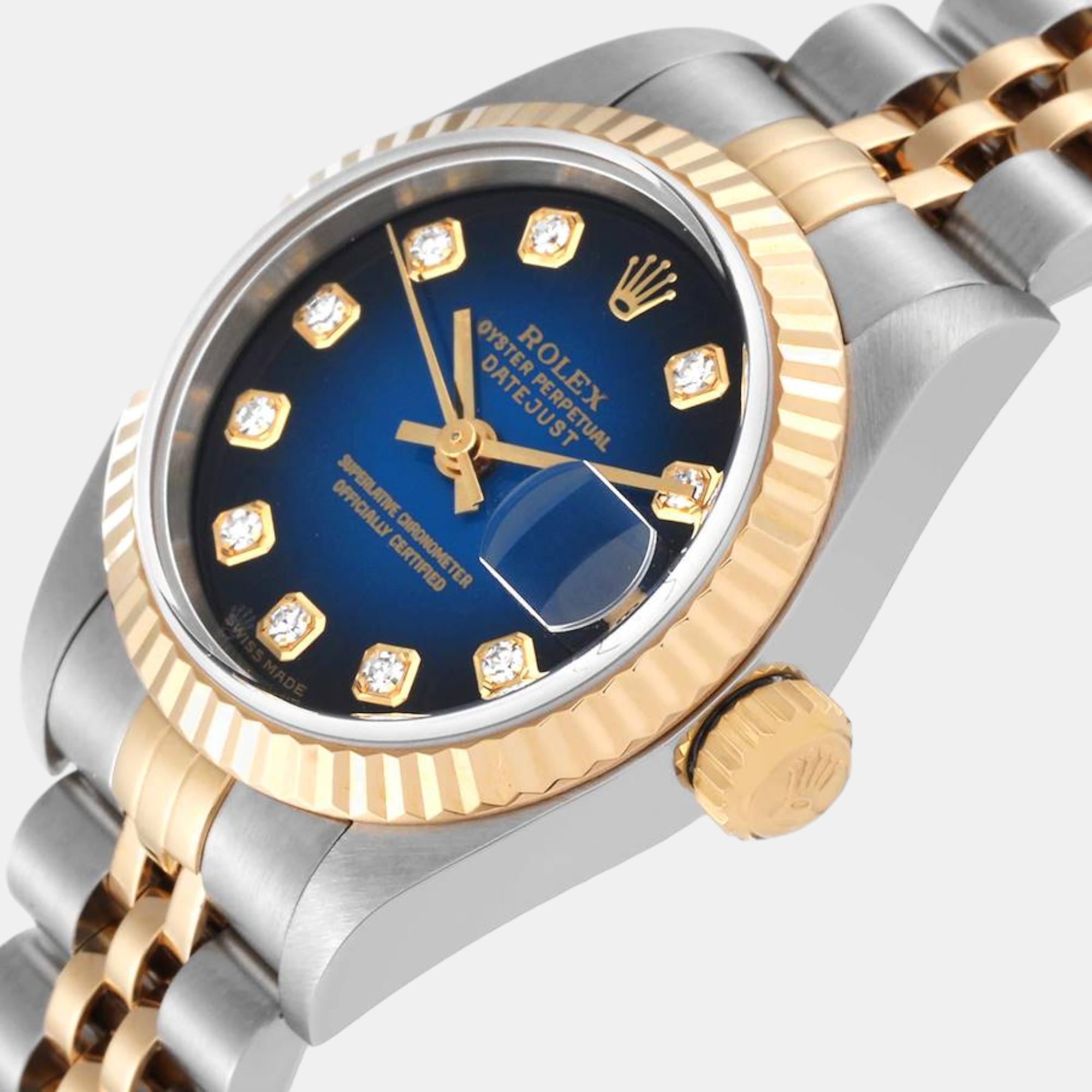 

Rolex Datejust Steel Yellow Gold Blue Vignette Diamond Dial Ladies Watch 79173