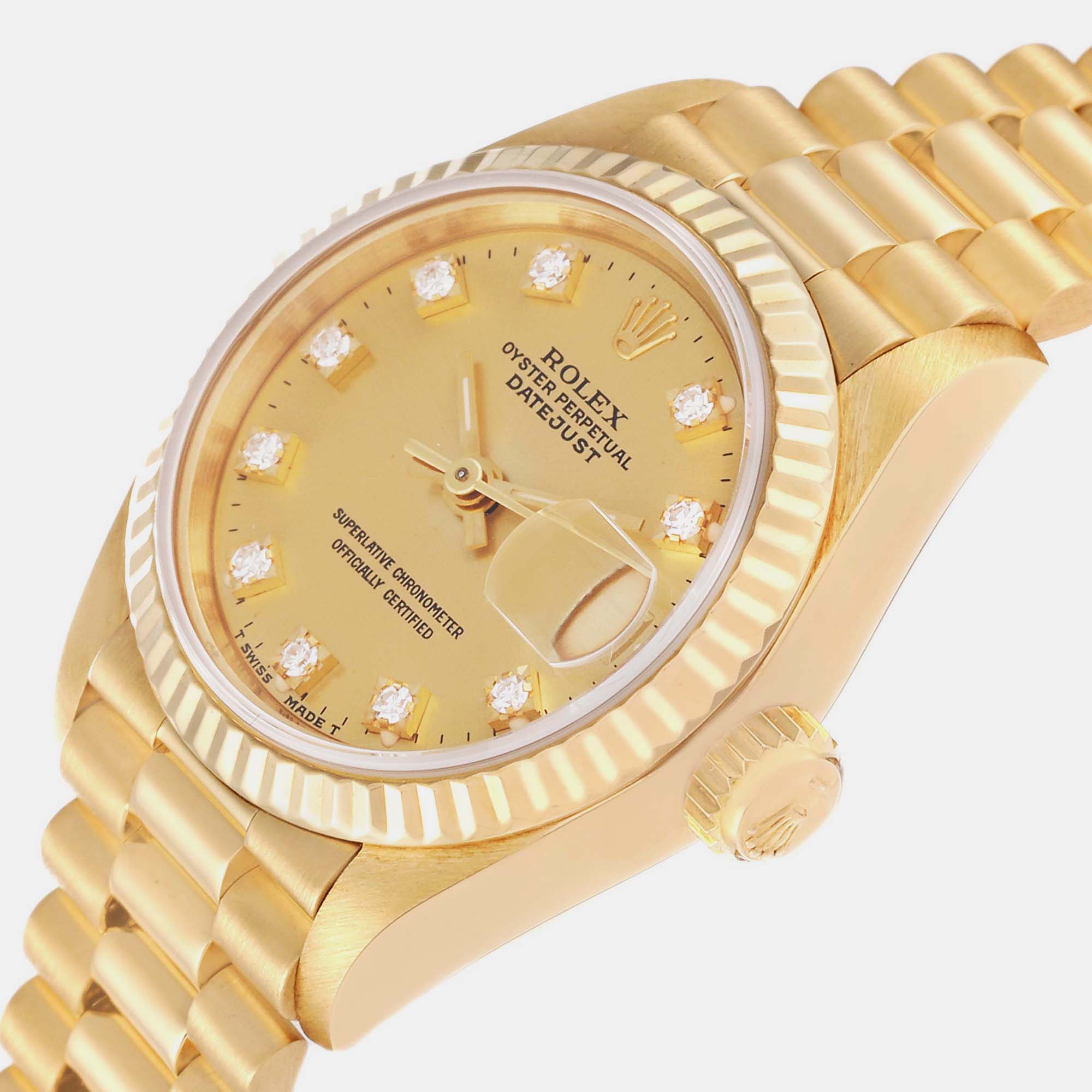 

Rolex Datejust President Champagne Diamond Dial Yellow Gold Ladies Watch 69178 26 mm