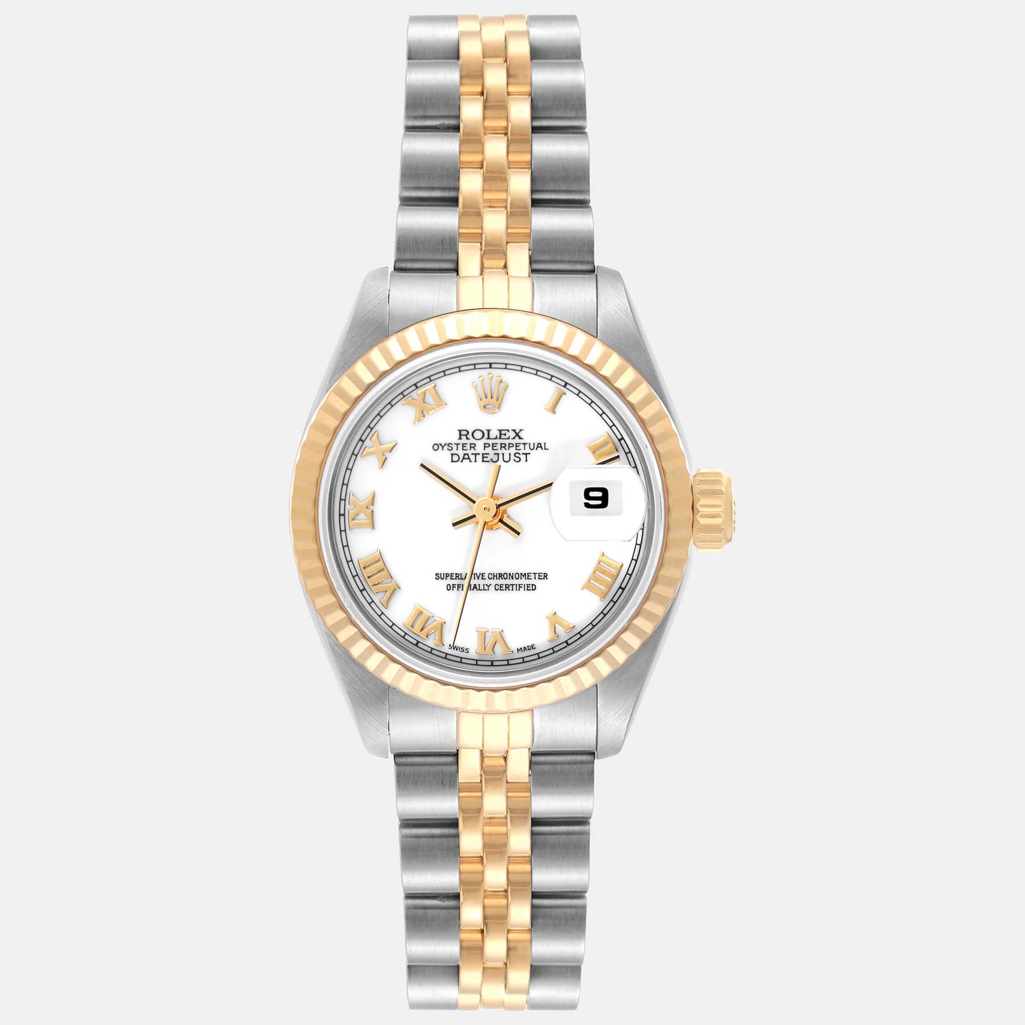 Pre-owned Rolex Datejust White Dial Steel Yellow Gold Ladies Watch 69173 26 Mm