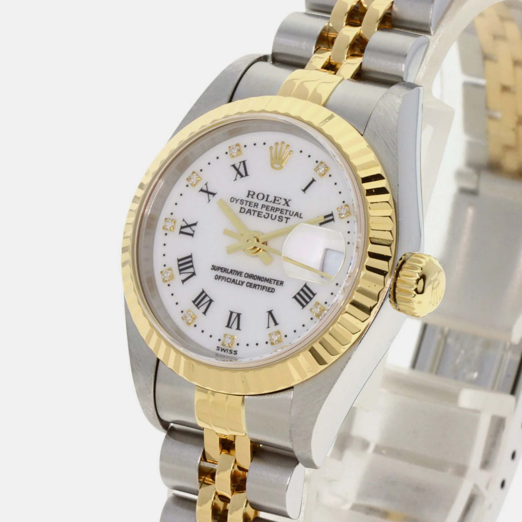 

Rolex White Diamond 18k Yellow Gold And Stainless Steel Datejust 79173 Automatic Women's Wristwatch 26 mm