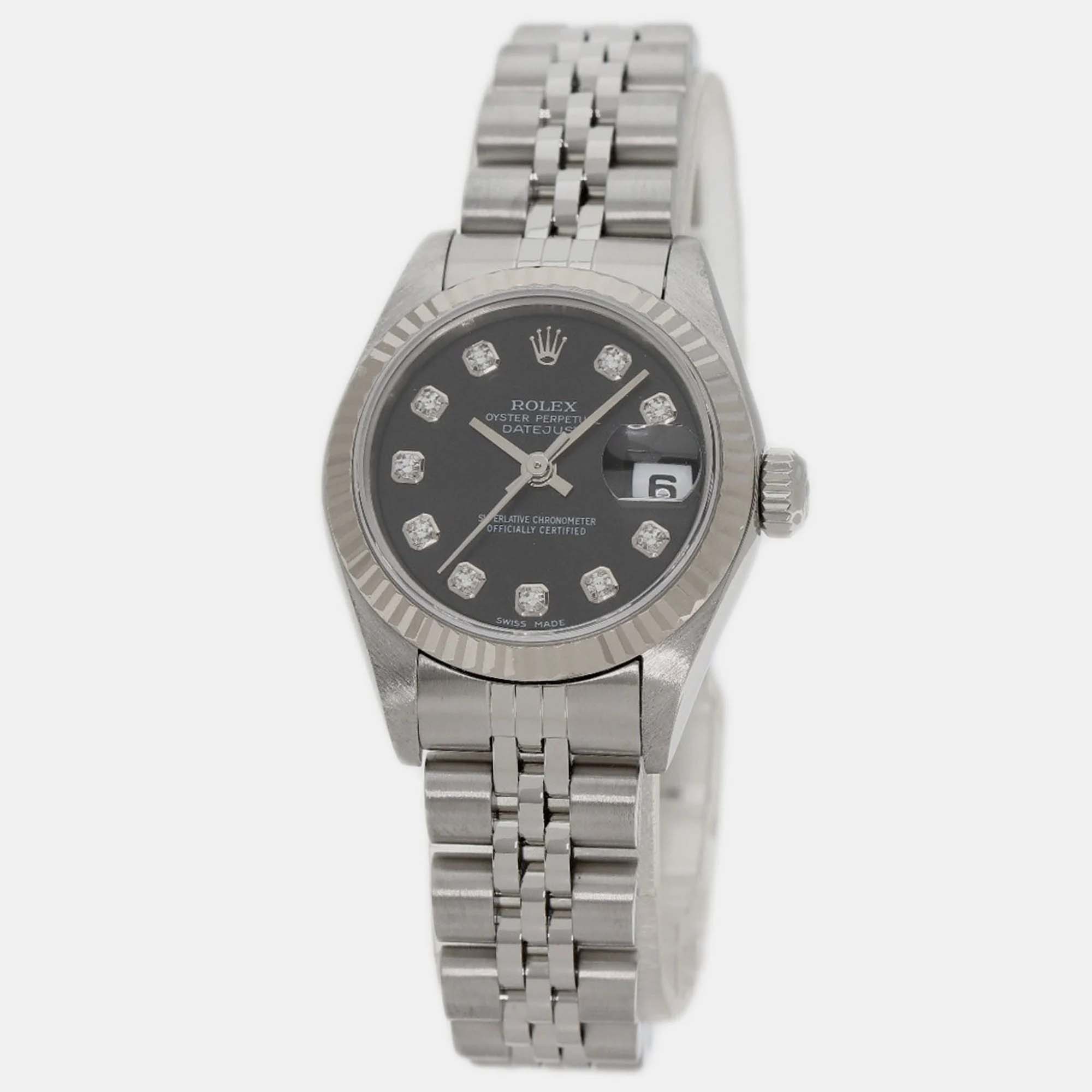 Pre-owned Rolex Black Diamond Stainless Steel Datejust 79174 Automatic Women's Wristwatch 26 Mm