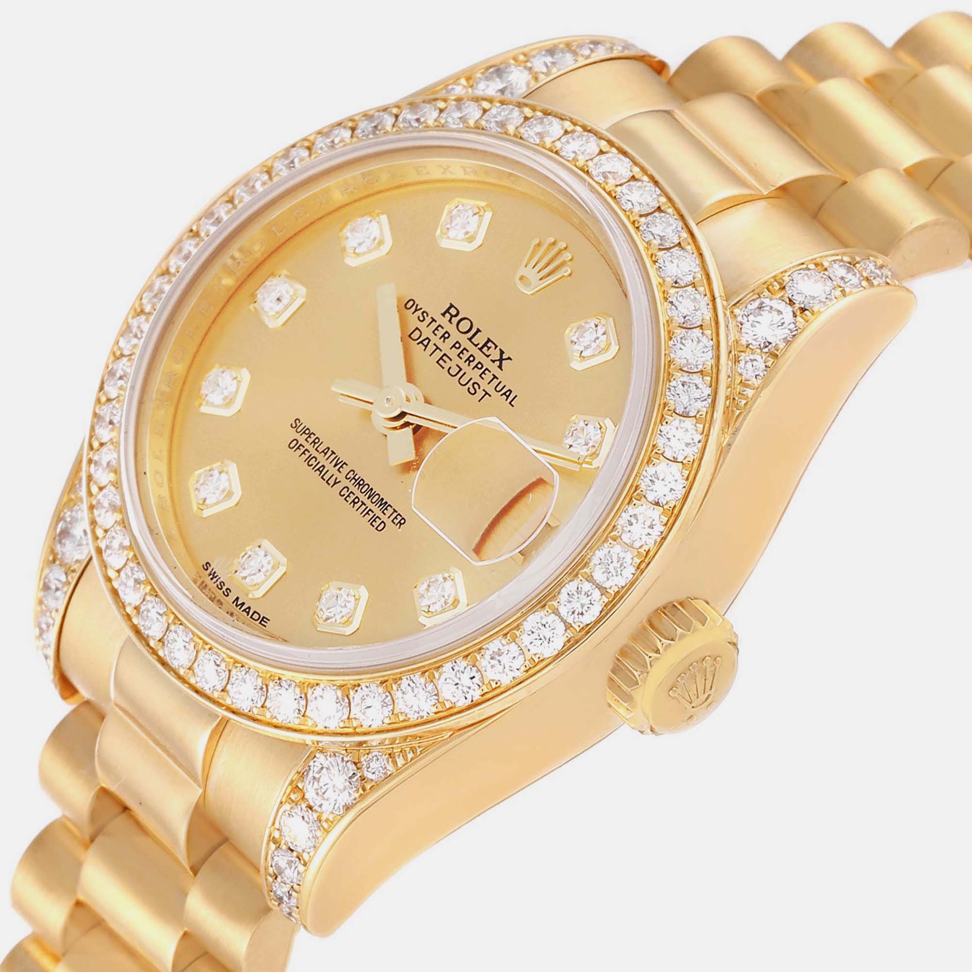 

Rolex President Datejust Yellow Gold Diamond Ladies Watch 179158 26 mm