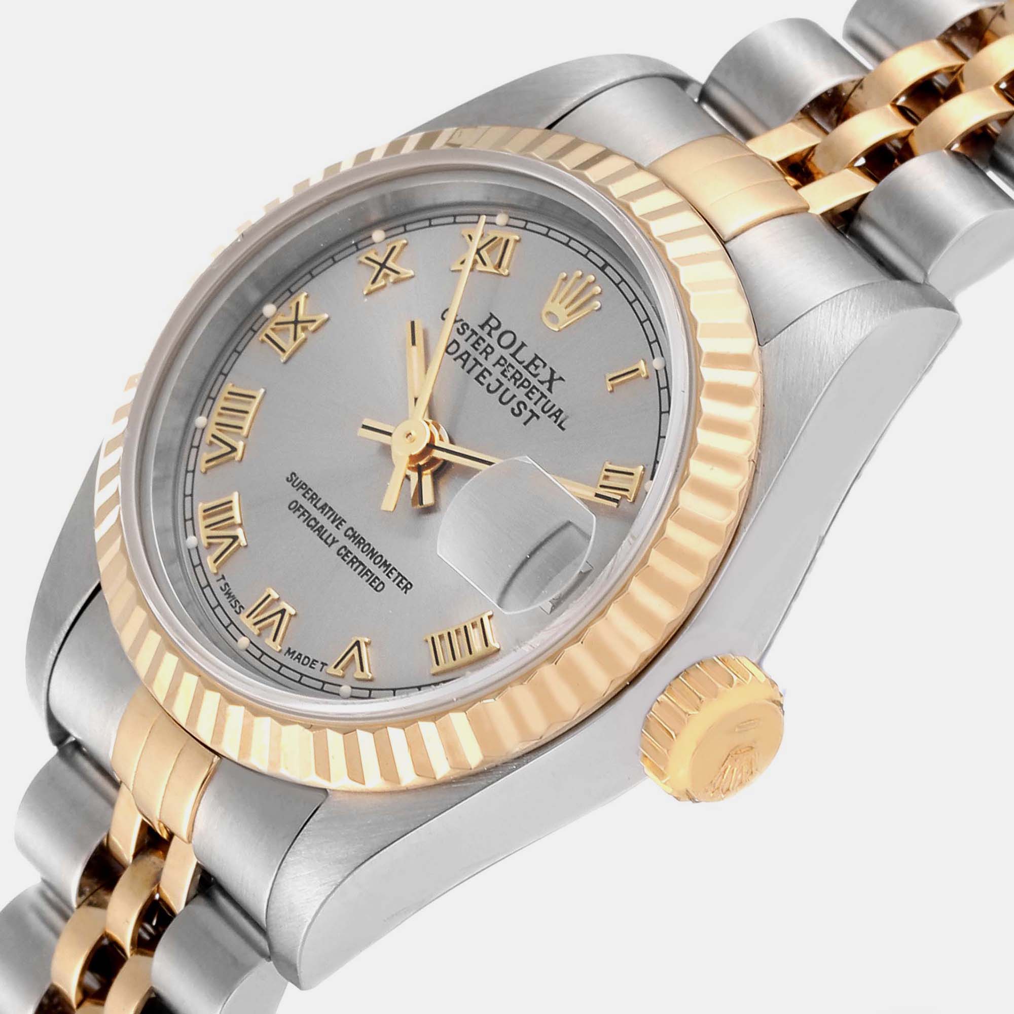 

Rolex Datejust Slate Dial Steel Yellow Gold Ladies Watch 69173 26 mm, Grey