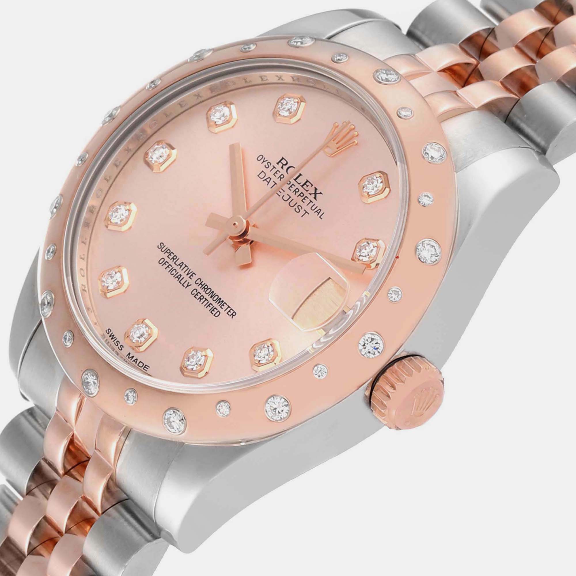 

Rolex Datejust Midsize Steel Rose Gold Diamond Ladies Watch 178341 31 mm, Pink