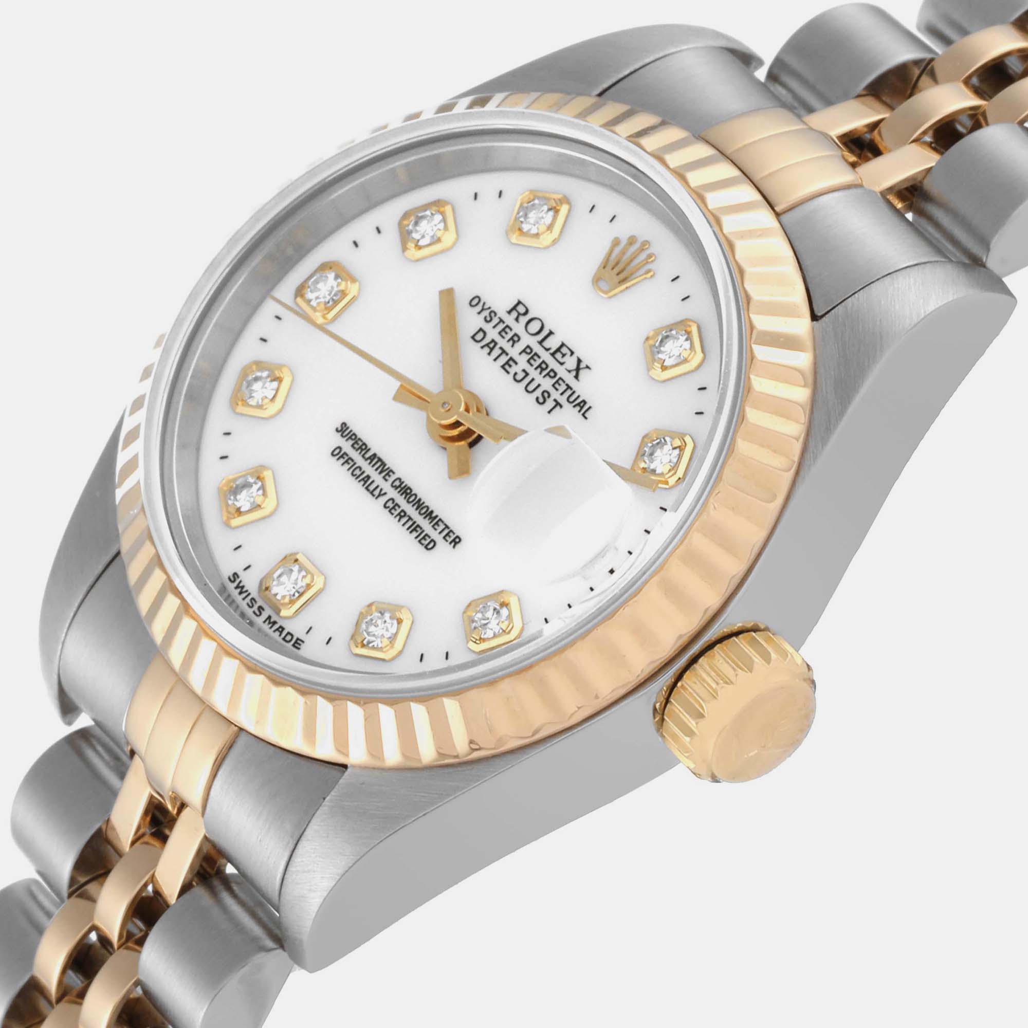 

Rolex Datejust White Diamond Dial Steel Yellow Gold Ladies Watch 69173