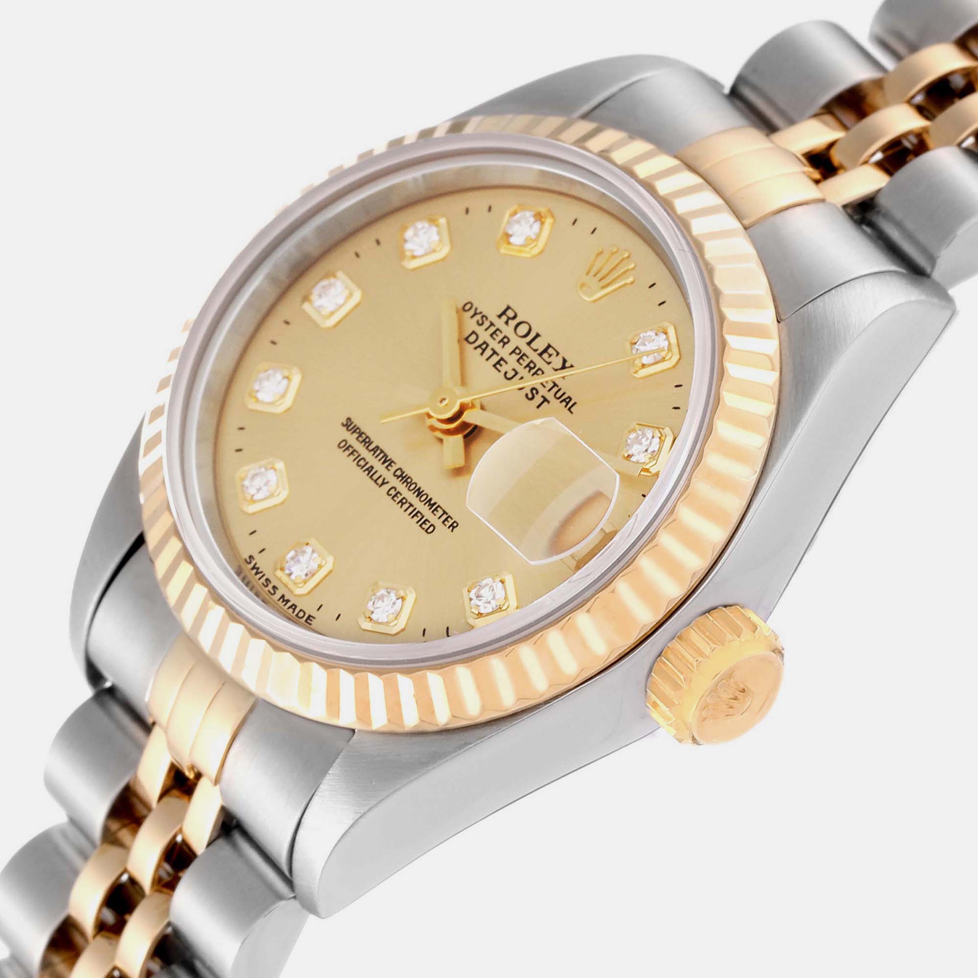 

Rolex Datejust Steel Yellow Gold Champagne Diamond Dial Ladies Watch 69173