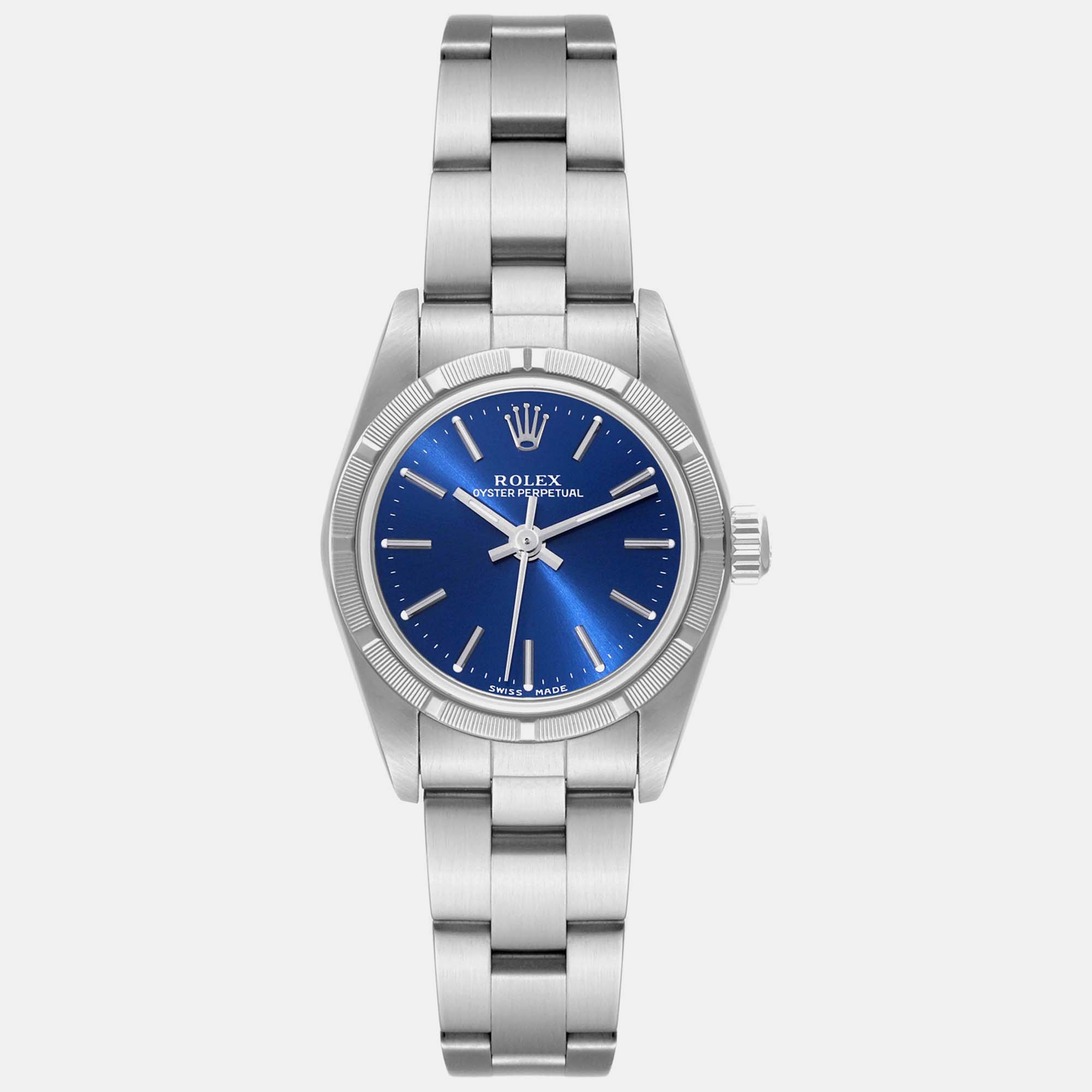 Pre-owned Rolex Oyster Perpetual Nondate Blue Dial Steel Ladies Watch 76030 24 Mm