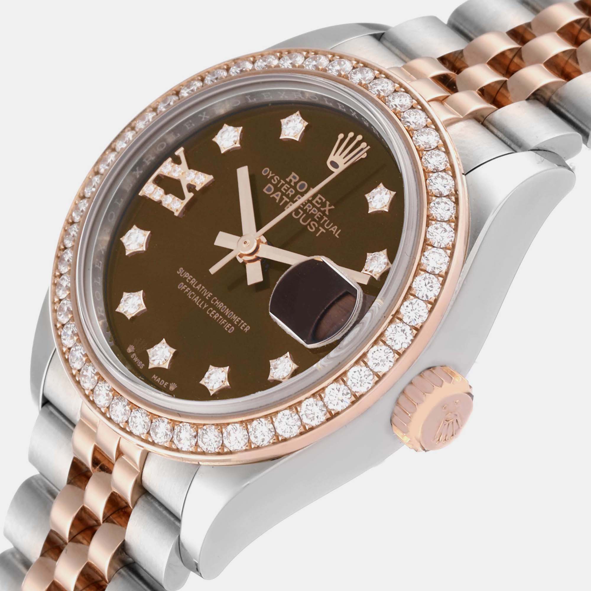 

Rolex Datejust Steel Rolesor Everose Gold Diamond Ladies Watch 279381 28 mm, Brown