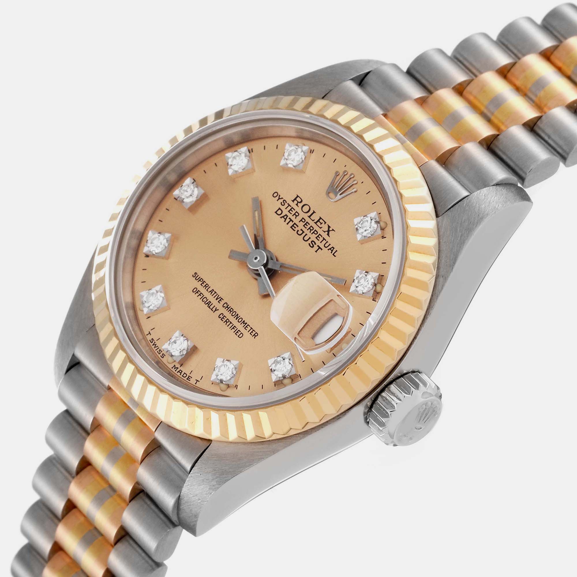 

Rolex President Tridor White Yellow Rose Gold Diamond Ladies Watch 69179