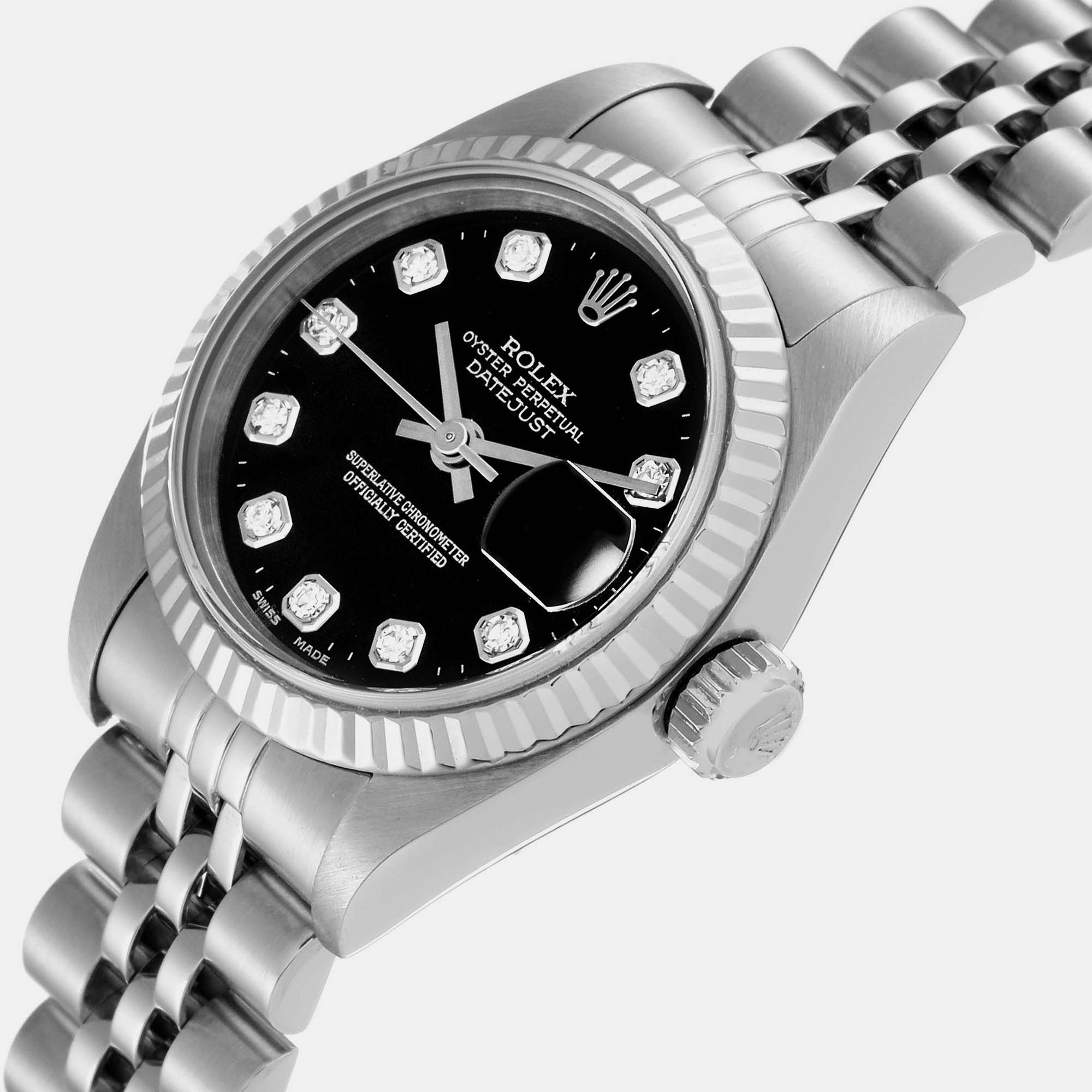 

Rolex Datejust Steel White Gold Black Diamond Dial Ladies Watch 79174