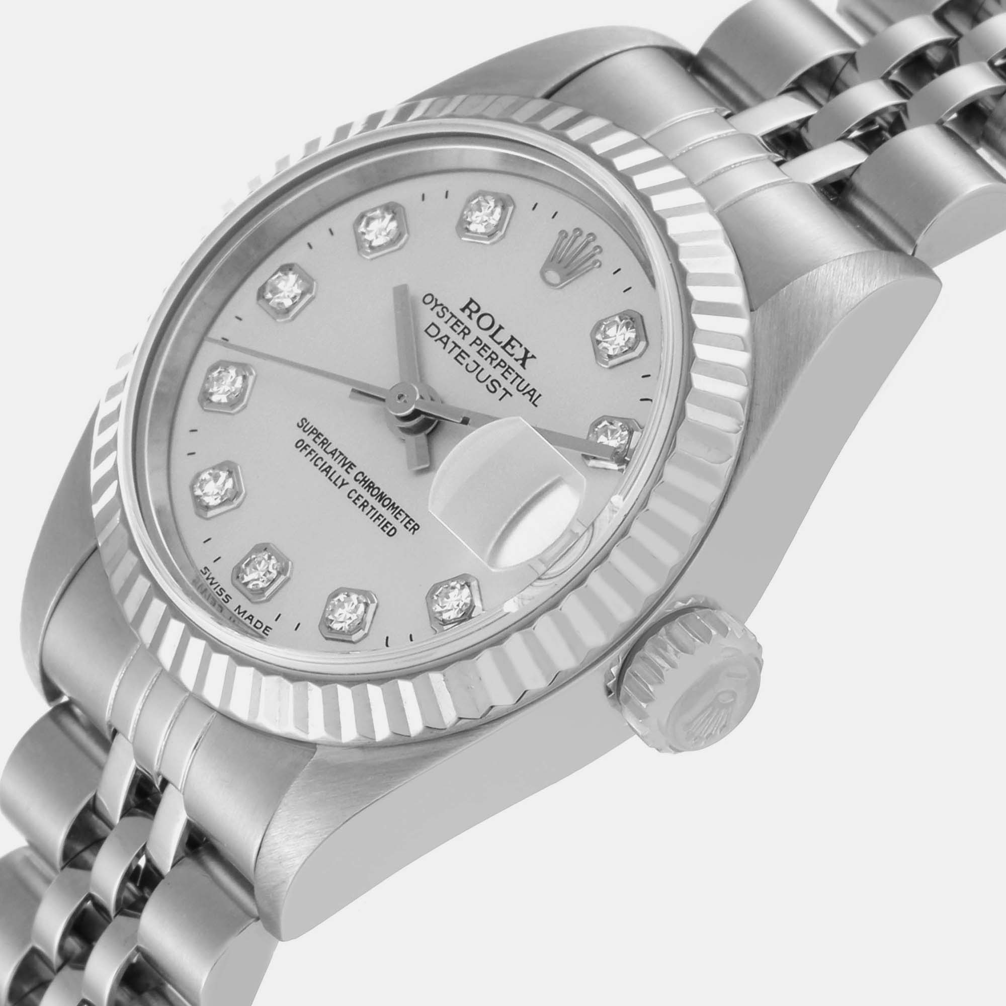 

Rolex Datejust Steel White Gold Diamond Dial Ladies Watch 79174 26 mm, Silver