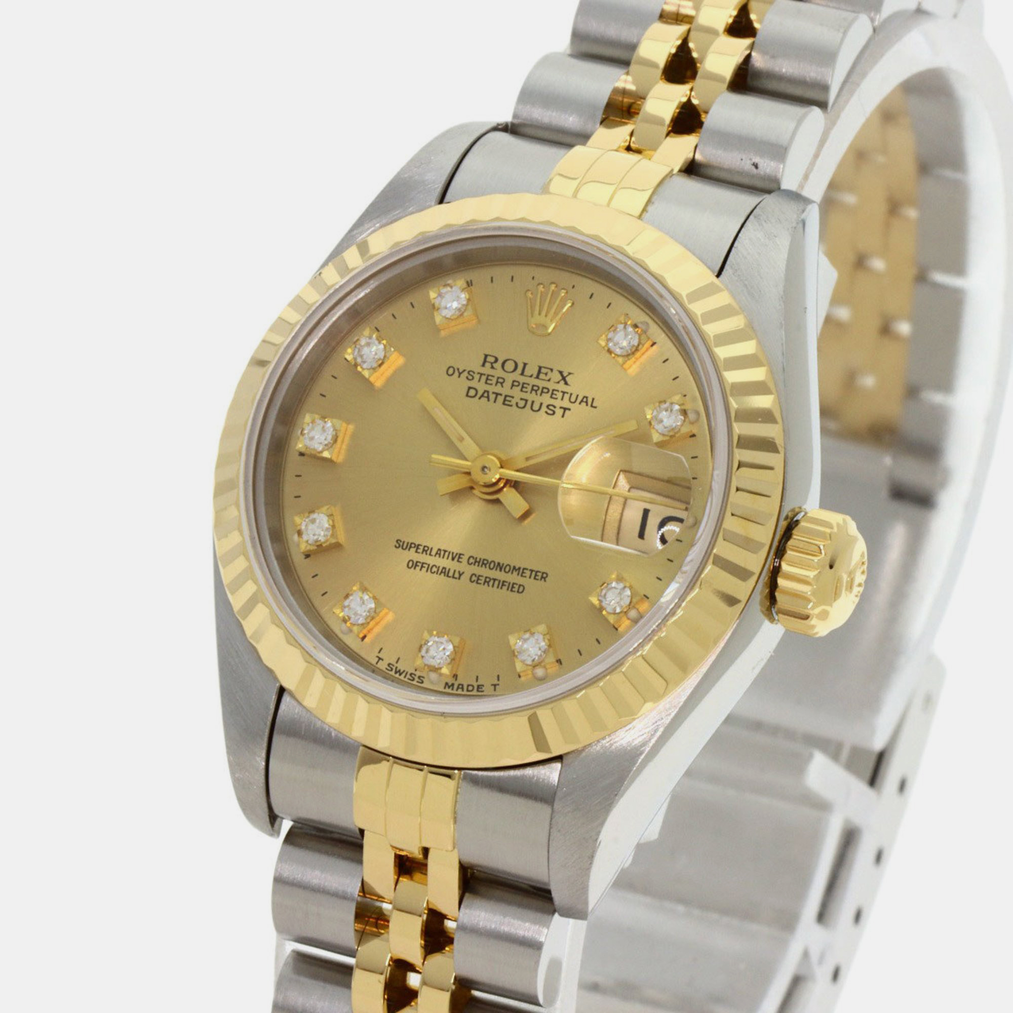 

Rolex Champagne Diamond 18k Yellow Gold And Stainless Steel Datejust 69173 Automatic Women's Wristwatch 26 mm
