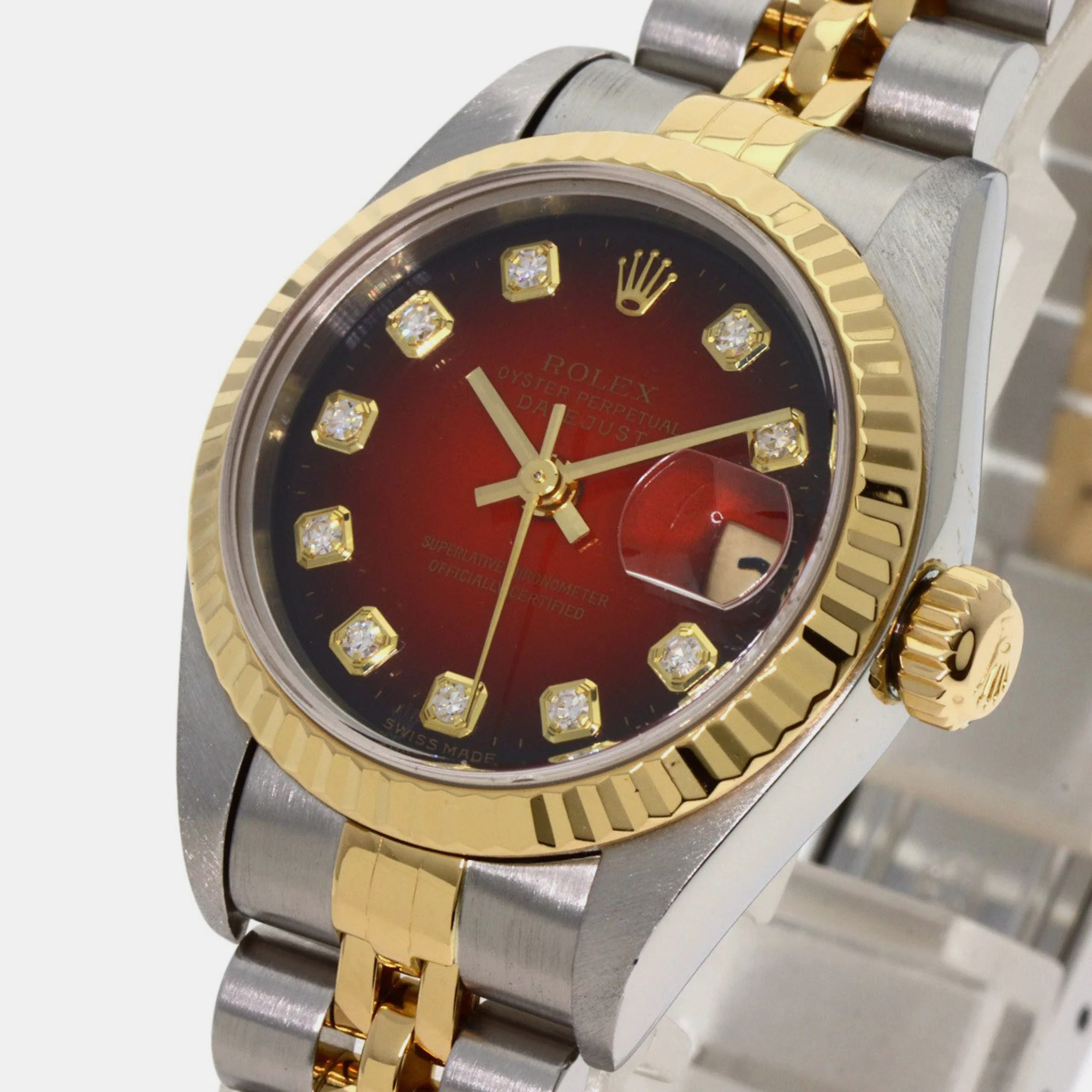 

Rolex Red Diamond 18k Yellow Gold And Stainless Steel Datejust 79173 Automatic Women's Wristwatch 26 mm