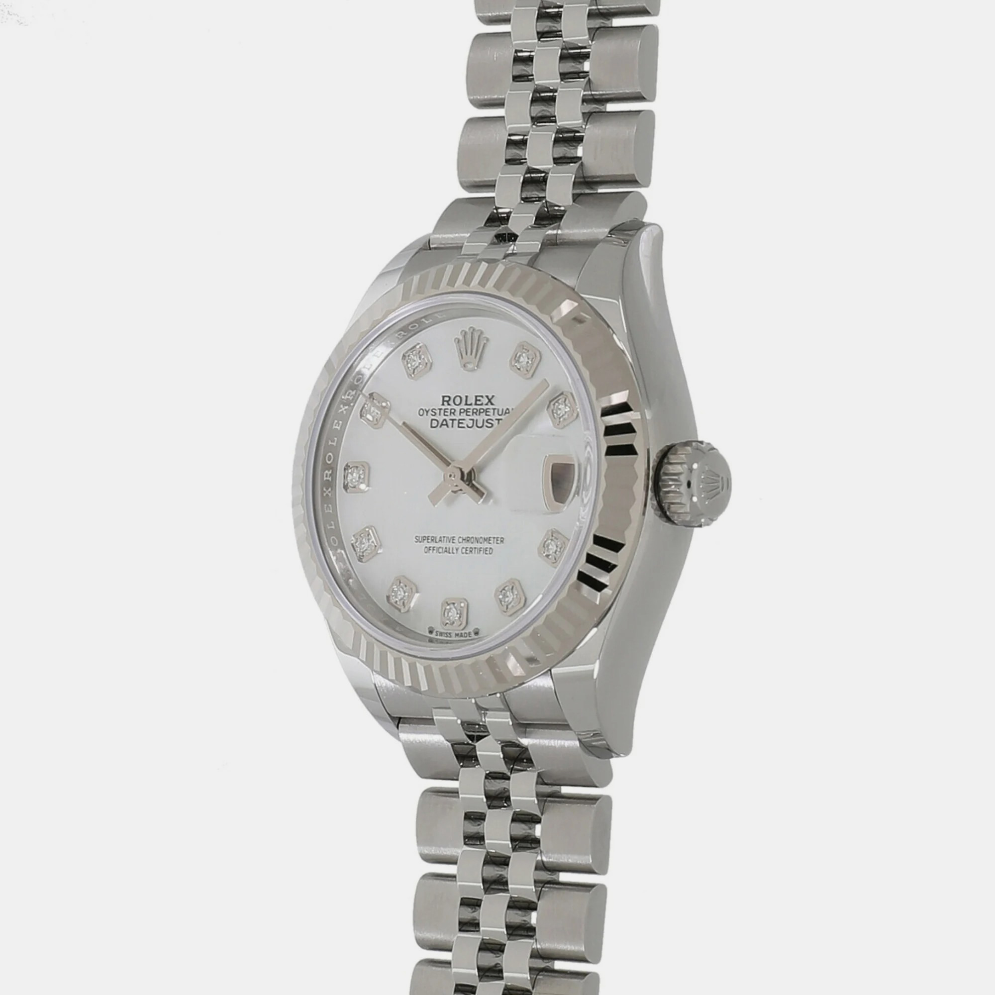 

Rolex White Shell Diamond 18k White Gold And Stainless Steel Datejust 279174 Automatic Women's Wristwatch 28 mm