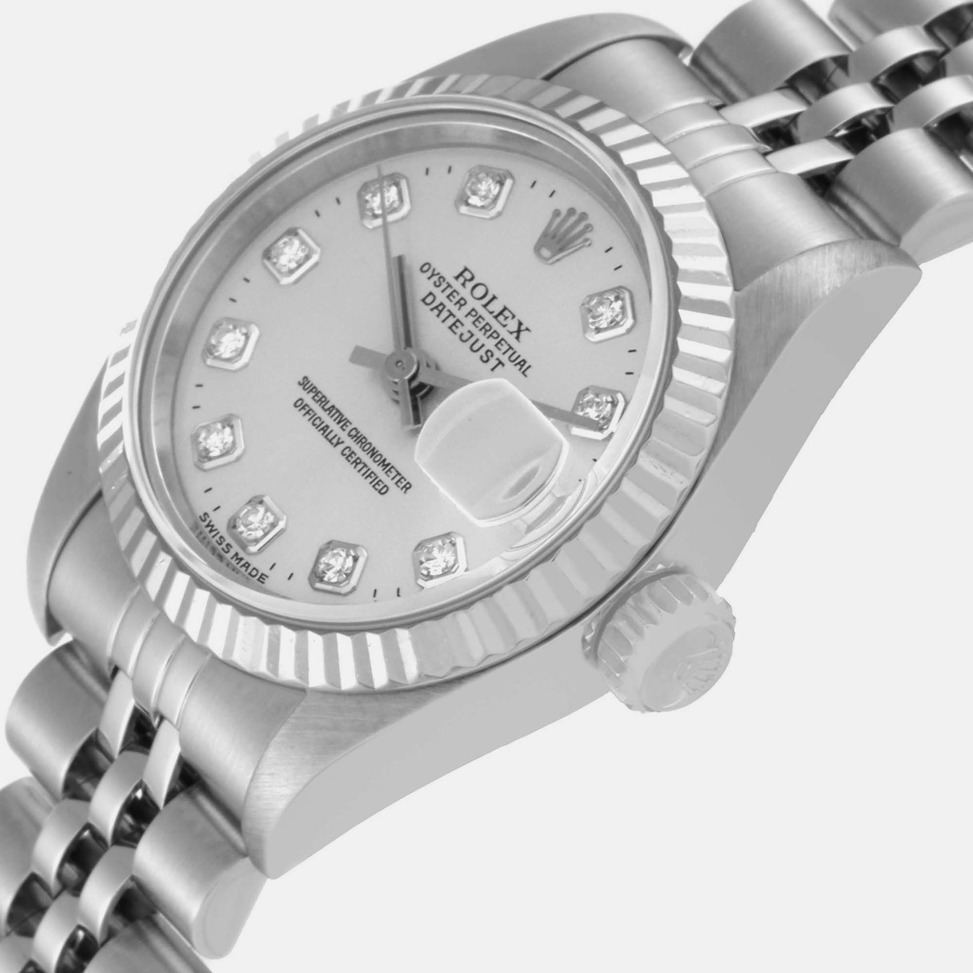 

Rolex Datejust Steel White Gold Diamond Dial Ladies Watch 69174 26 mm, Silver