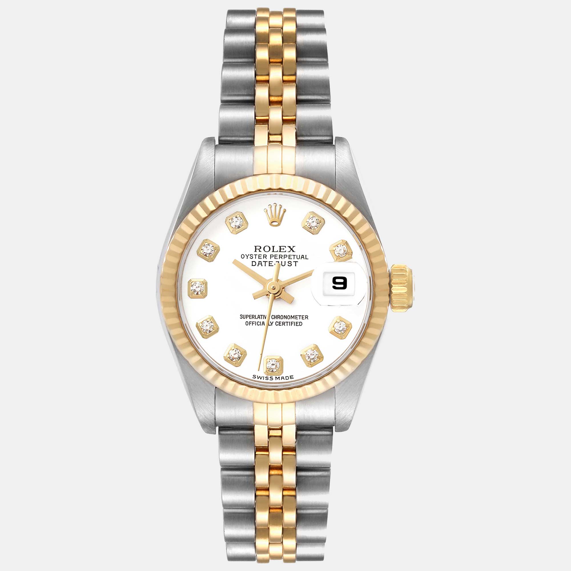 Pre-owned Rolex Datejust White Diamond Dial Steel Yellow Gold Ladies Watch 69173 26 Mm