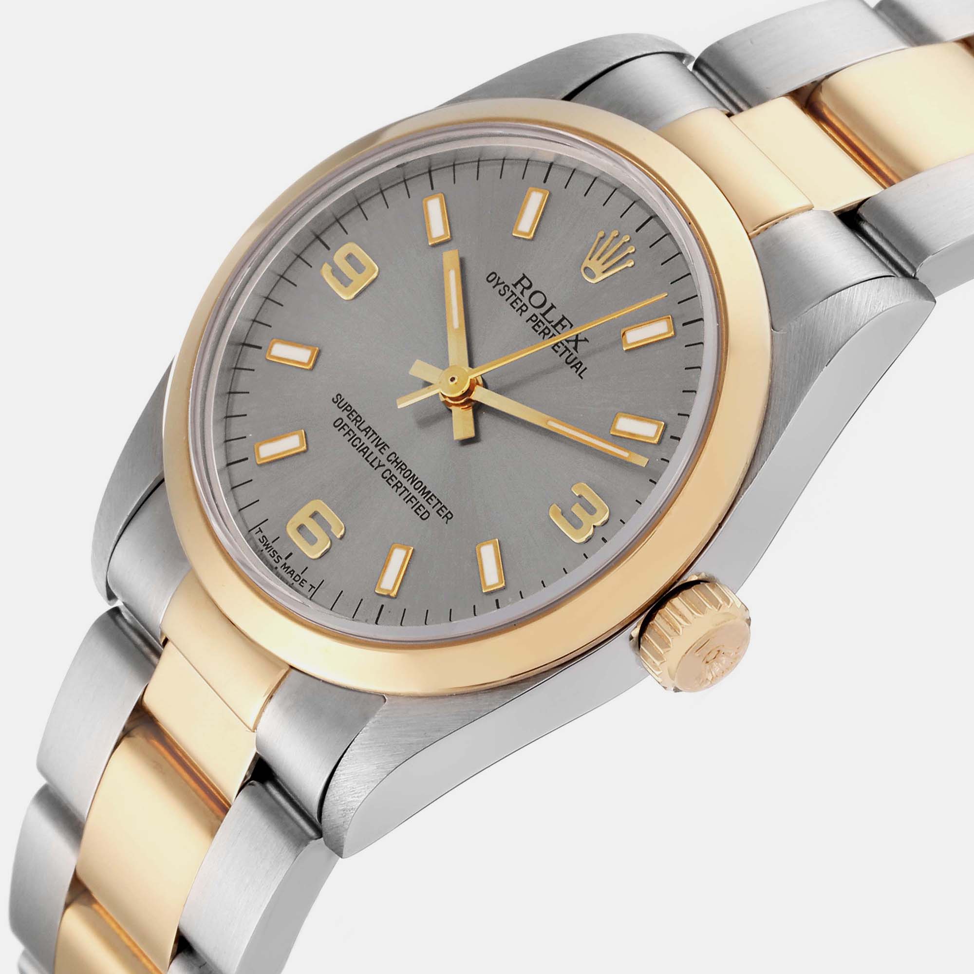 

Rolex Midsize Slate Dial Yellow Gold Steel Ladies Watch 67483 31 mm, Grey