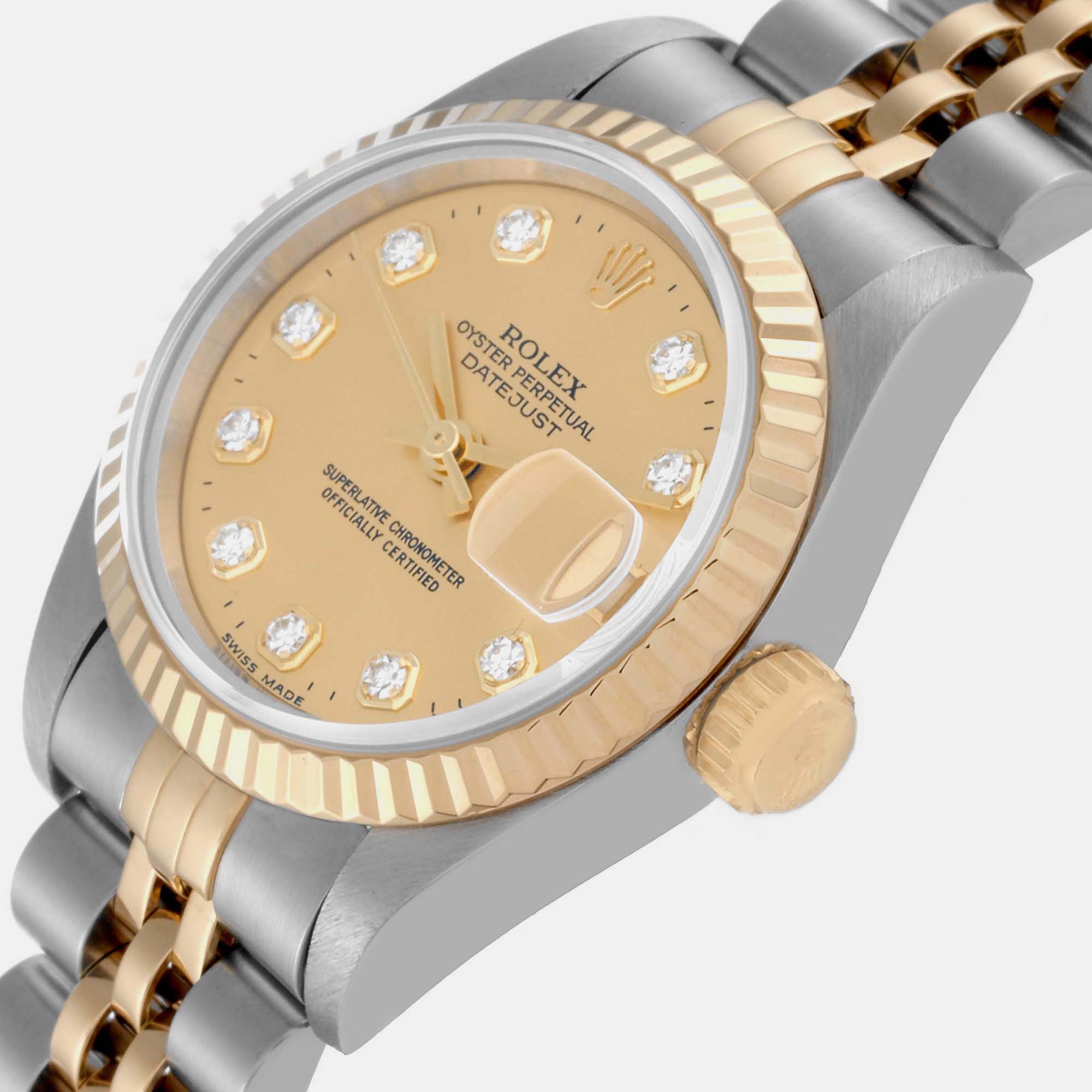 

Rolex Datejust Champagne Diamond Dial Steel Yellow Gold Ladies Watch 69173 26 mm