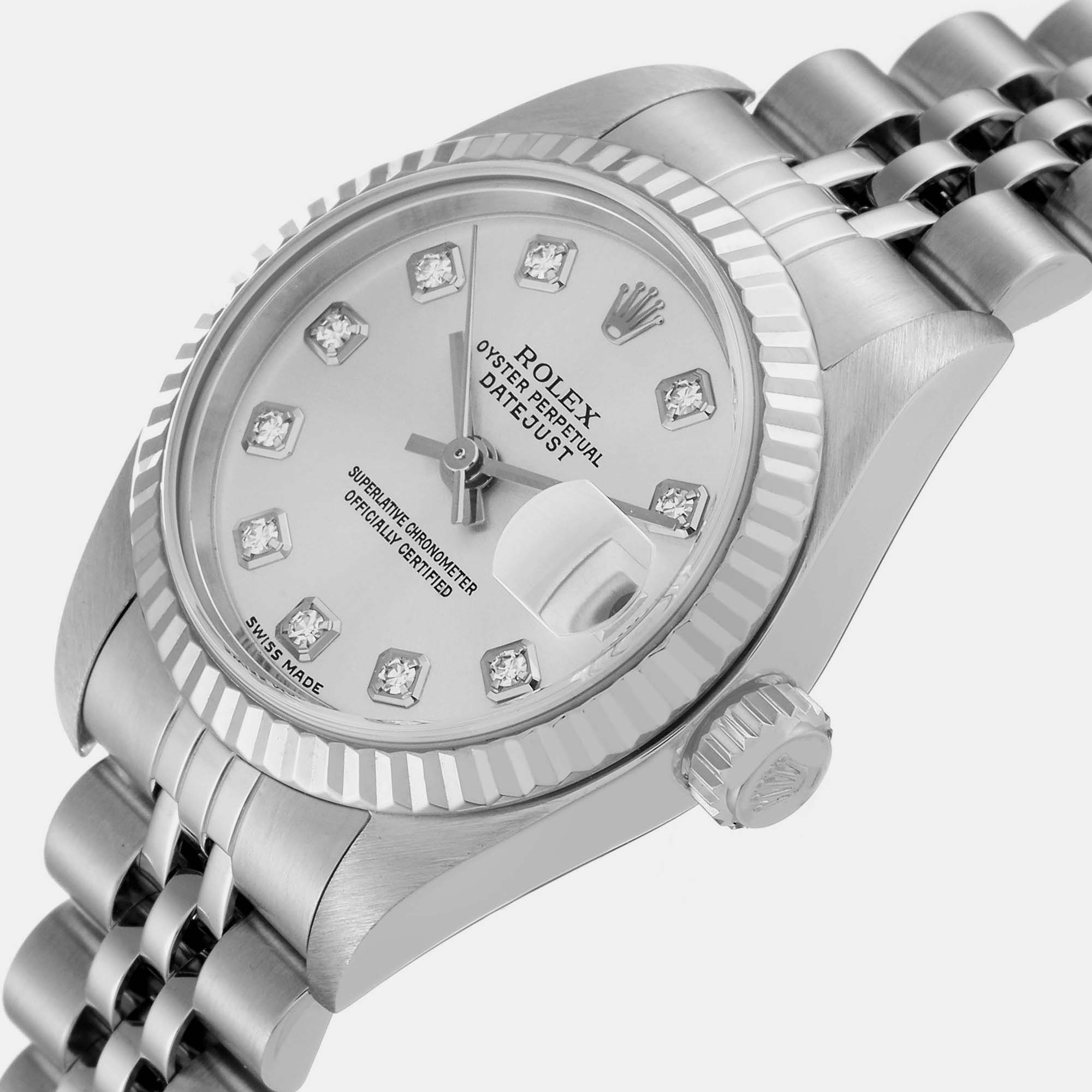 

Rolex Datejust Steel White Gold Diamond Dial Ladies Watch 79174 26 mm, Silver