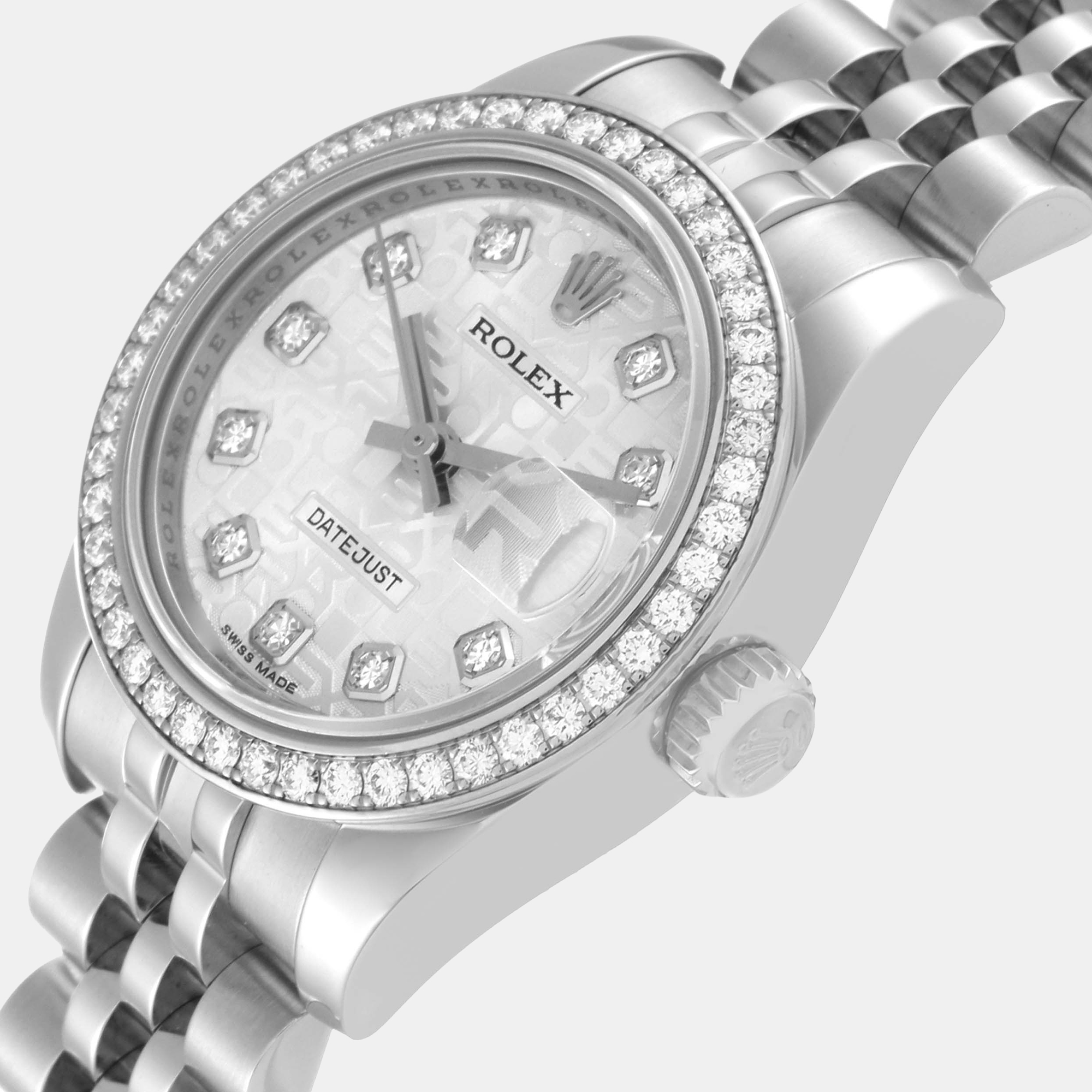 

Rolex Datejust Steel White Gold Diamond Ladies Watch 179384 26 mm, Silver
